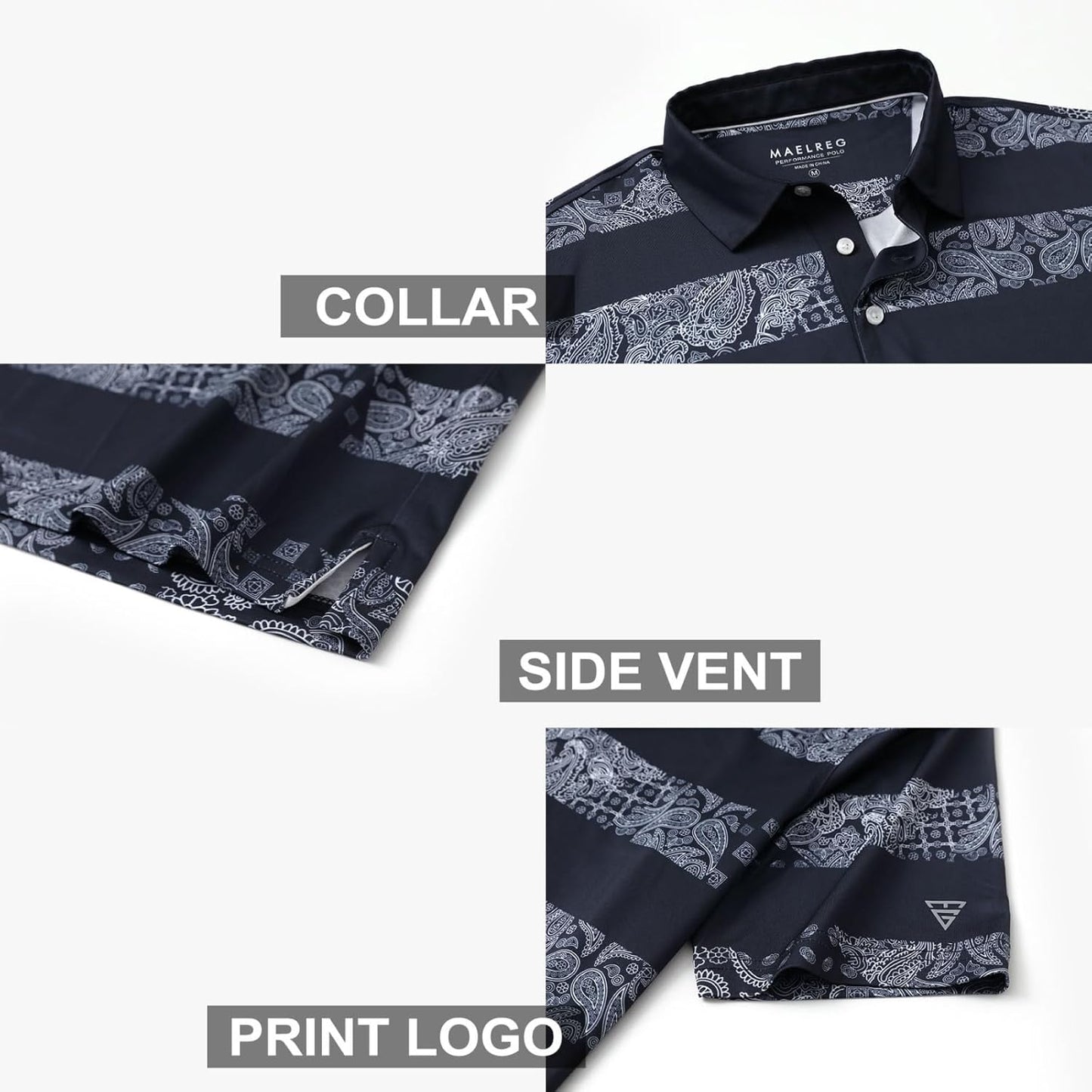 Men's Golf Polo Shirts Short Sleeve Striped Performance Moisture Wicking Dry Fit Golf Shirts for Men