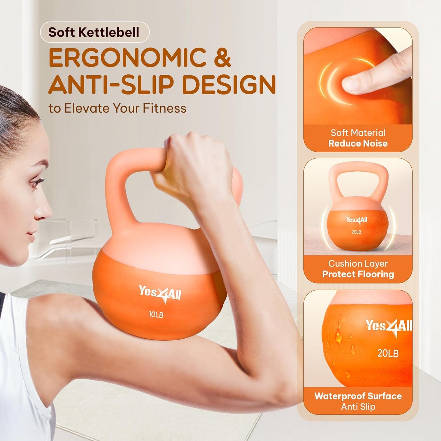 Yes4All Soft Kettlebell, PVC Kettlebells Exercise Weights & Color-Coded Strength Training Kettlebells with 4 Options (5,10,15,20lb), Gentle Hand Weights for Women at Home