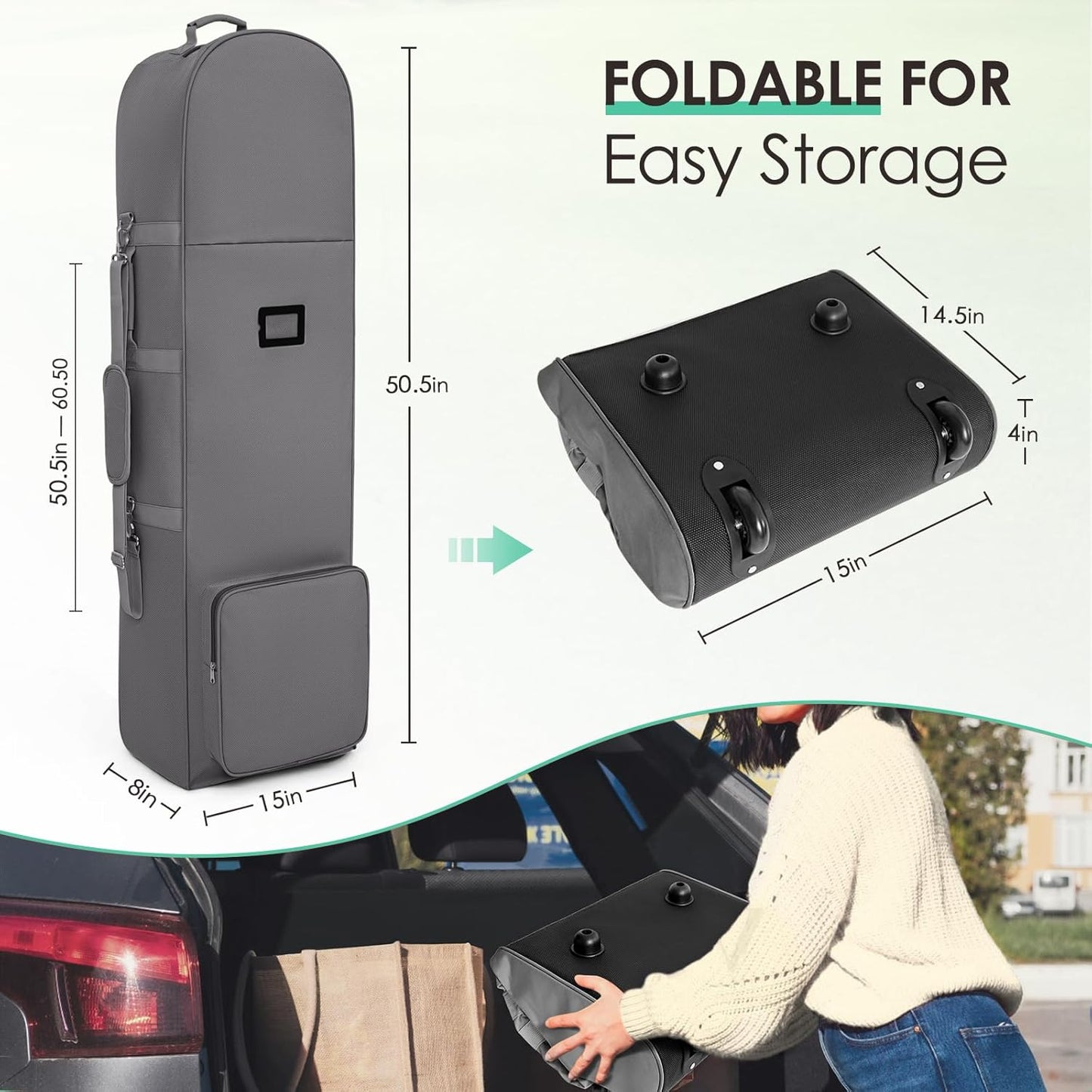 Golf Travel Bags for Airlines with Adjustable Support Rod and Detachable Shoulder Straps, Soft Foldable Golf Club Travel Covers, 900D Heavy Duty Oxford