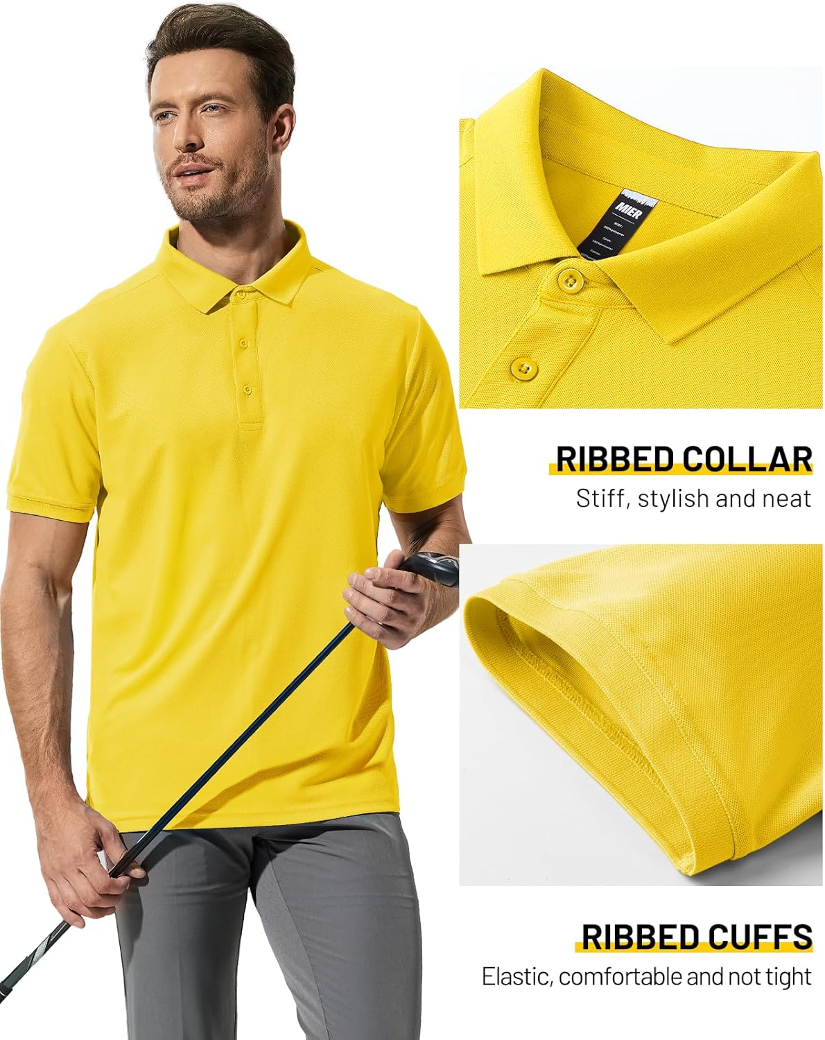 MIER Polo Shirts for Men Short Sleeve Quick Dry Polyester Collared Shirts Casual Golf Shirts, Moisture-Wicking