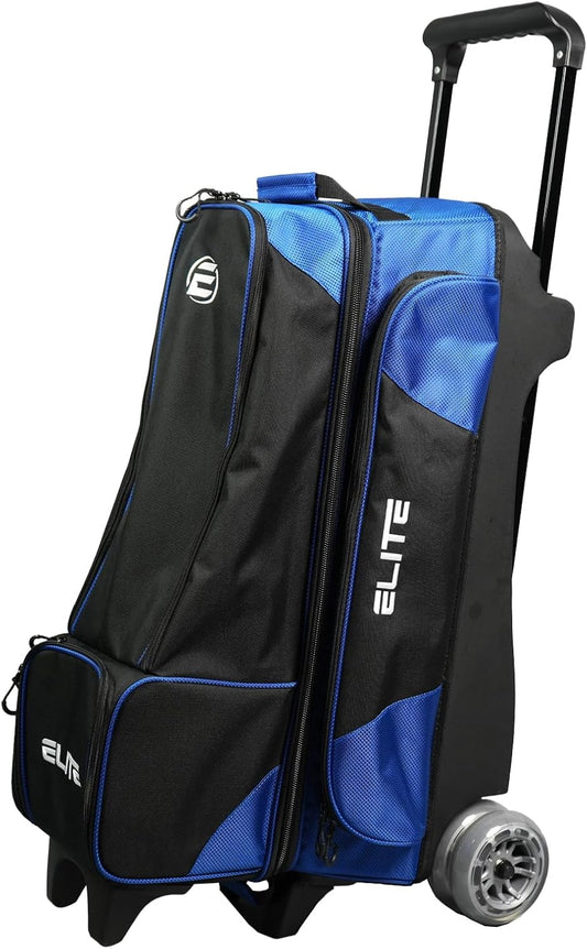 ELITE Deluxe 3-4-5 Bowling Ball Roller Bag with (4) 5" Smooth Wheels - 4 Large Accessory Pockets, Shoe Compartment, Extendable Handle