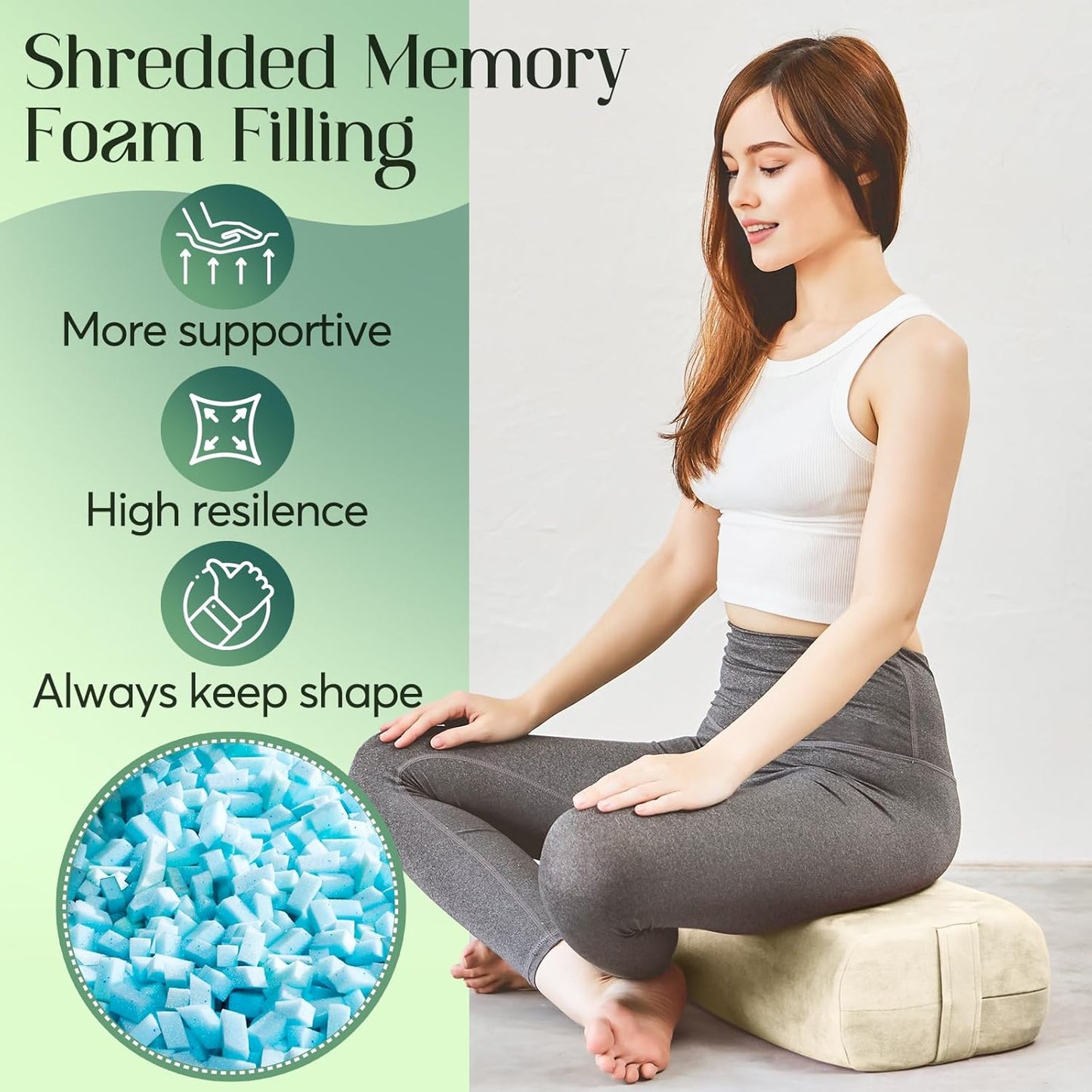 Premium Crushed Sponge Yoga Bolster Pillow for Yin Yoga, Restorative & Meditation - Rectangular Cushion