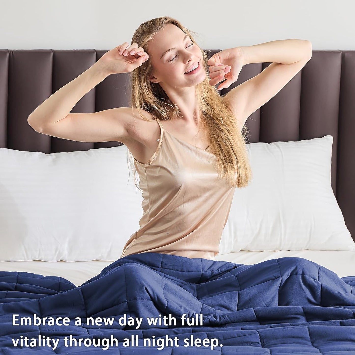 yescool Weighted Blanket for Adults (15 lbs, 60" x 80", Navy & Blue) Cooling Heavy Blanket for Sleeping Perfect for 140-160 lbs, Queen Size Breathable Blanket with Premium Glass Bead, Machine Washable