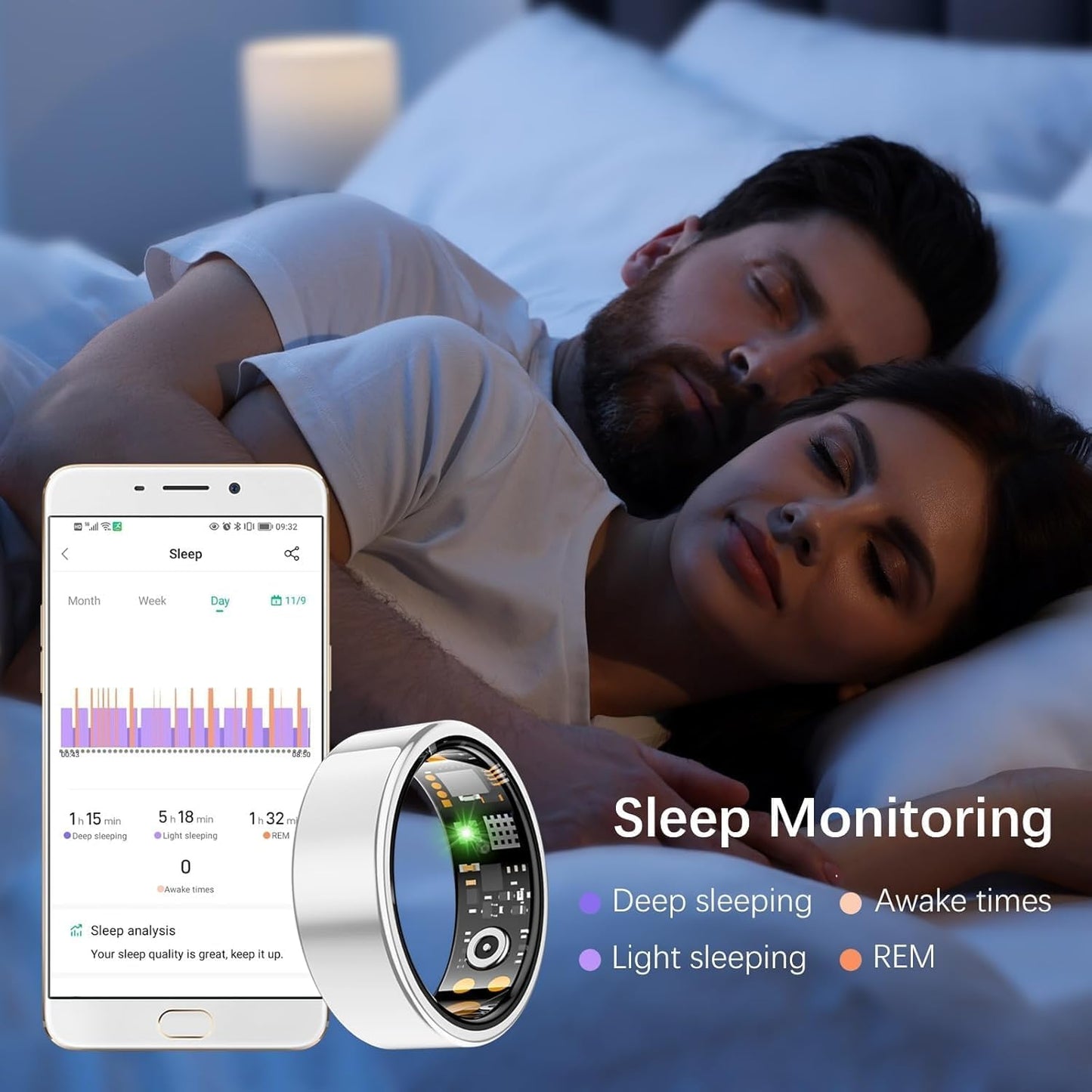 Health Tracker Ring, Smart Health Ring for Women Men with Heart Rate, Blood Oxygen, Sleep Monitor, Steps,Calories, No Subscription Fee, IP68 Waterproof Smart Ring for iPhone & Android (Silver, 10#)