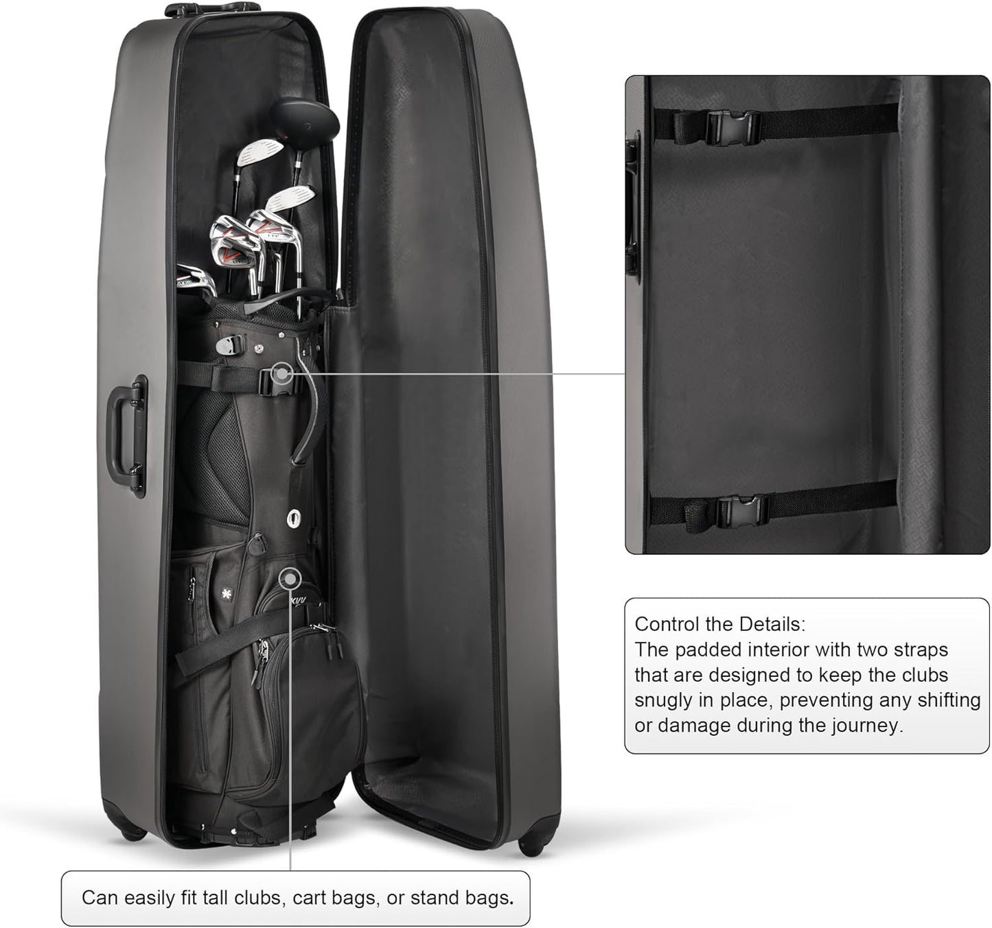 KVV Solid ABS Shell Hard Sided Golf Travel Case with Super Easy Rolling Wheels Ultimate Protection