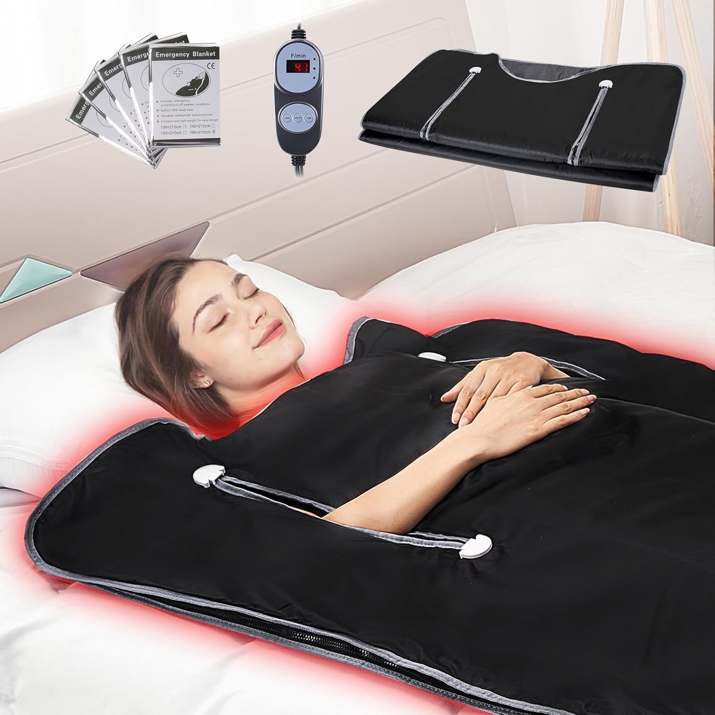 VEVOR Sauna Blanket, Compact Infrared Home Sauna with Oxford Fabric, Features Arm Openings & Carbon Fiber Warmers, Temp Settings 95-176℉, Timer 5-60 Mins, 75x35 inches