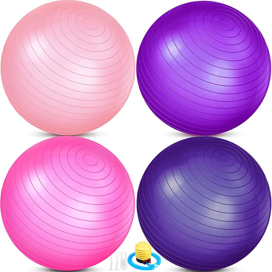 Leyndo 4 Pcs 26 Inch Yoga Exercise Ball Pilates Pregnancy Birthing Fitness Ball with Quick Pump Anti Burst for Improved Posture, Balance, Yoga, Pilates, Training