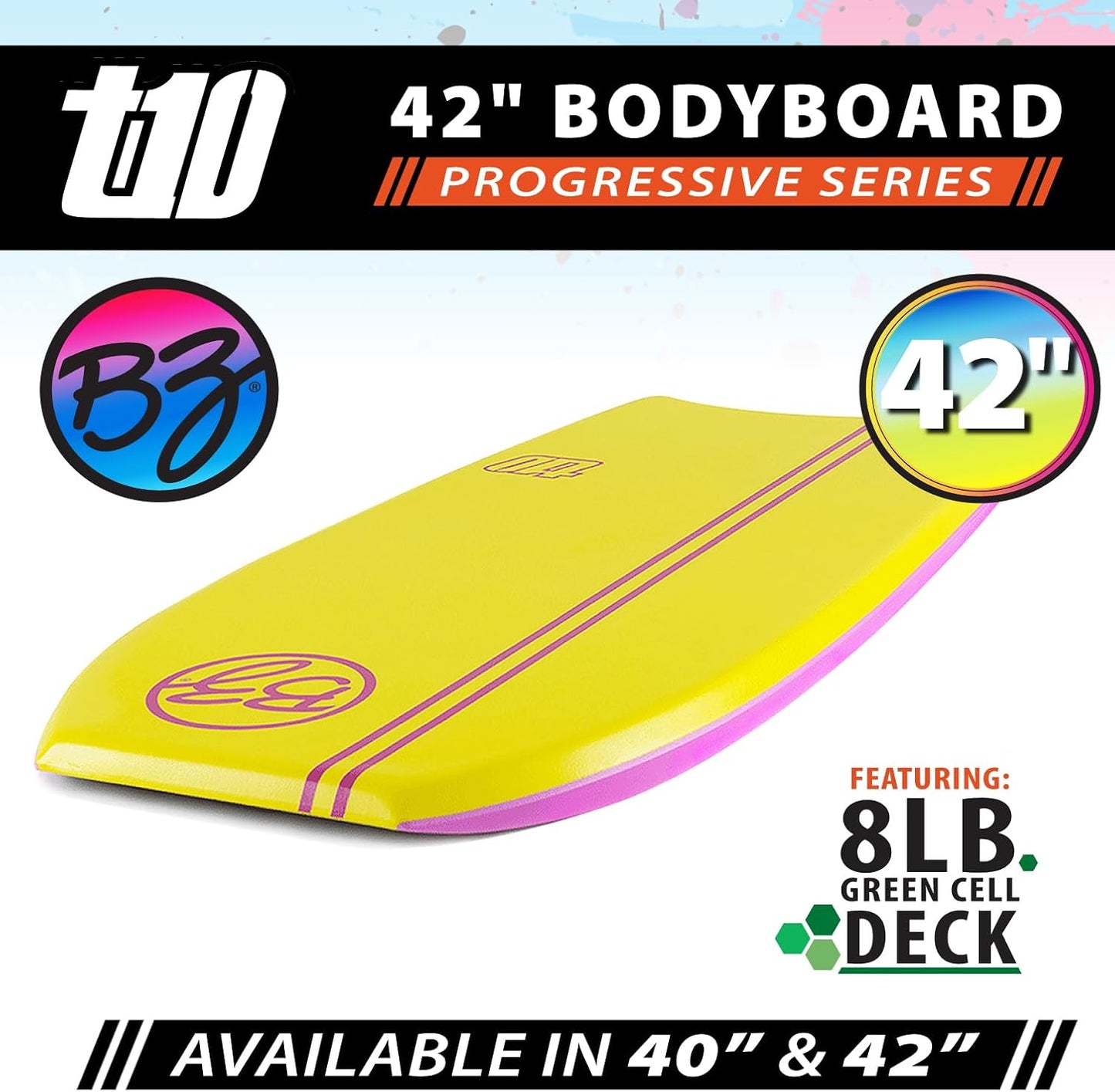 BZ BodyBoards - T-10 Progressive Series Bodyboard - HDPE Slick - Crescent Tail - PHUZION Core - 8lb Deck