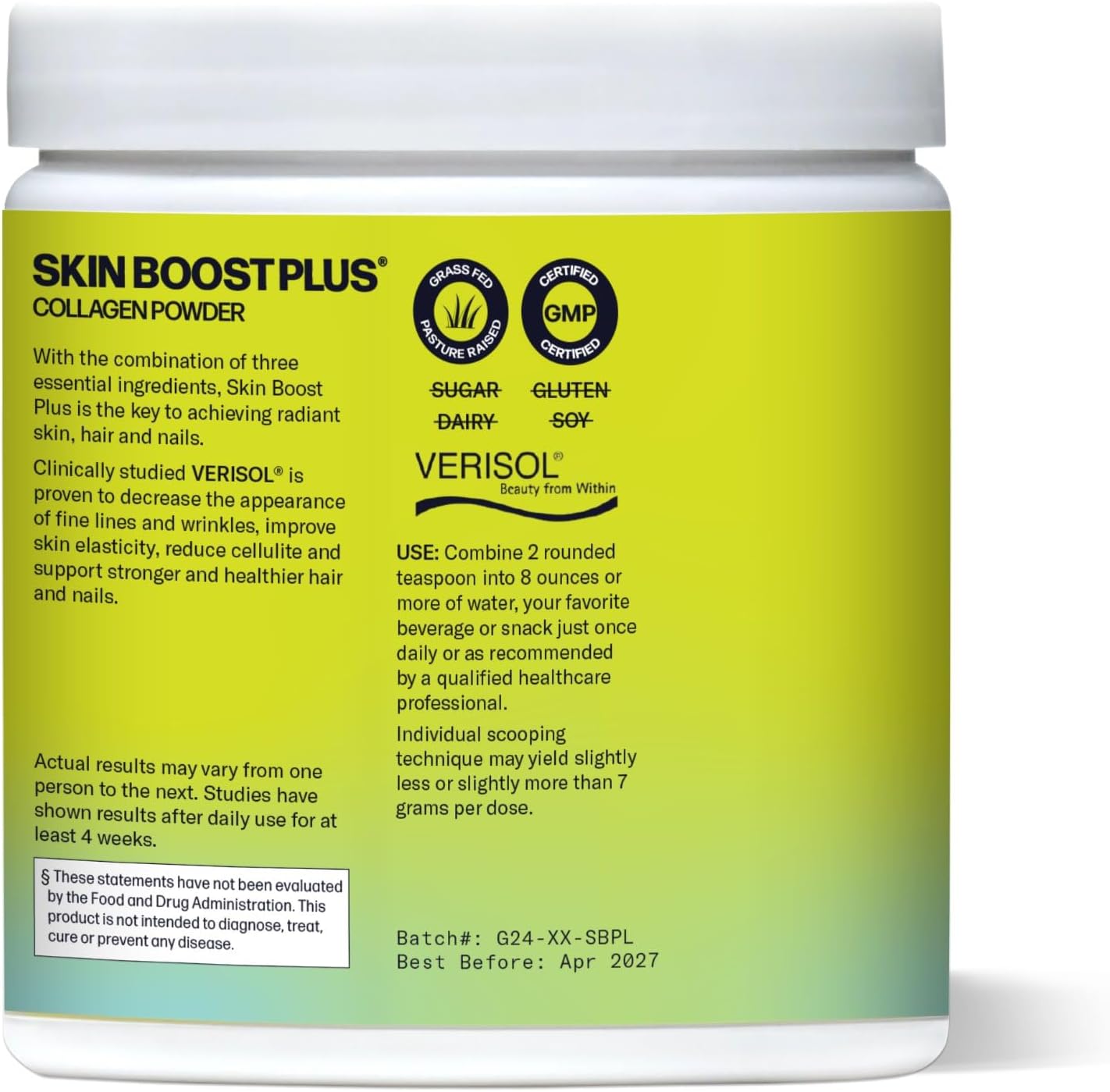 Sparkle Wellness Skin Boost Plus Verisol Collagen Peptides Protein Powder Vitamin C Orange Plus Supplement Drink, 7.7 oz