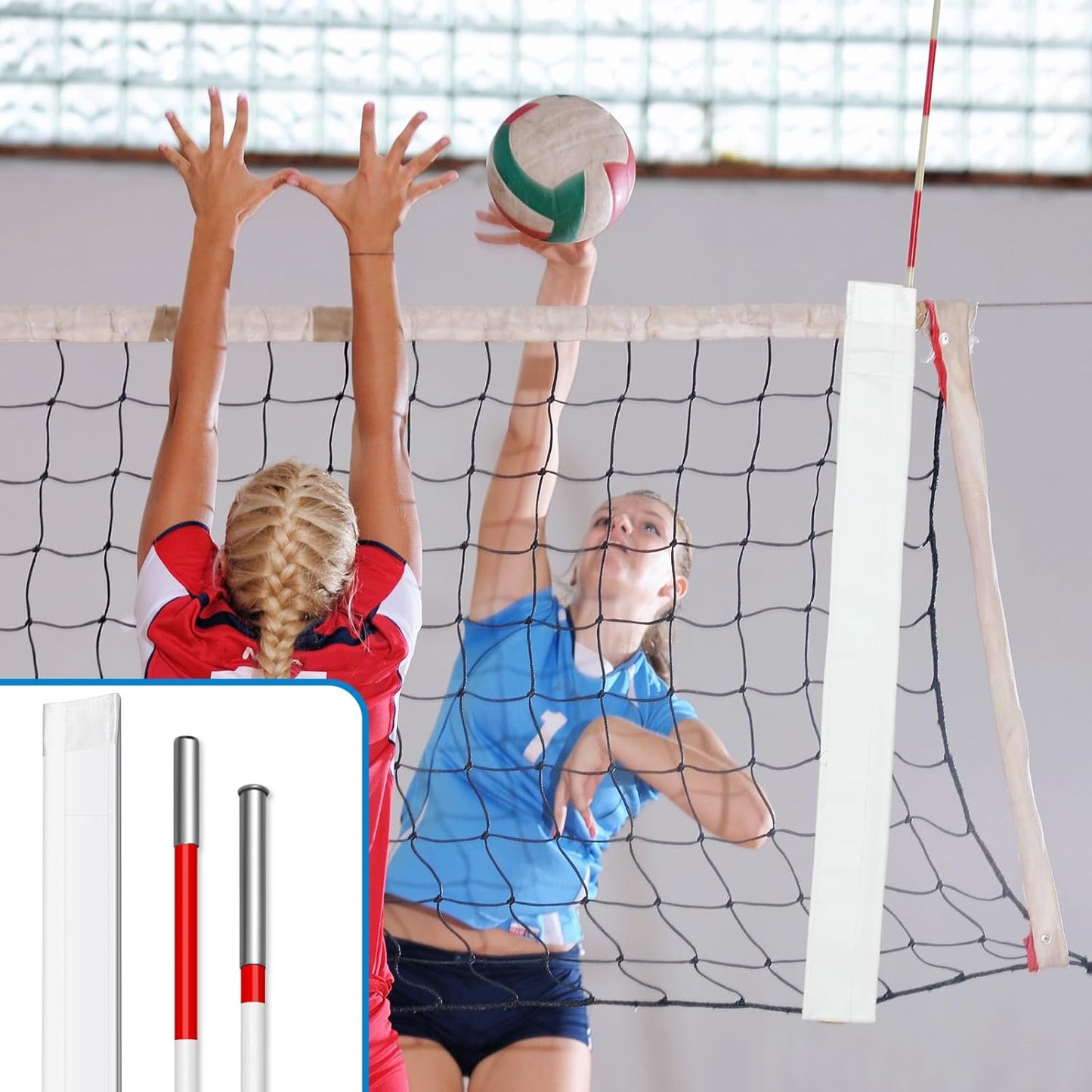 Shappy Volleyball Antenna Pole Set Volleyball Training Equipment Beach Sports Indoor Outdoor Accessories Fiberglass Collapsible Referee Antennae Poles with Sleeve
