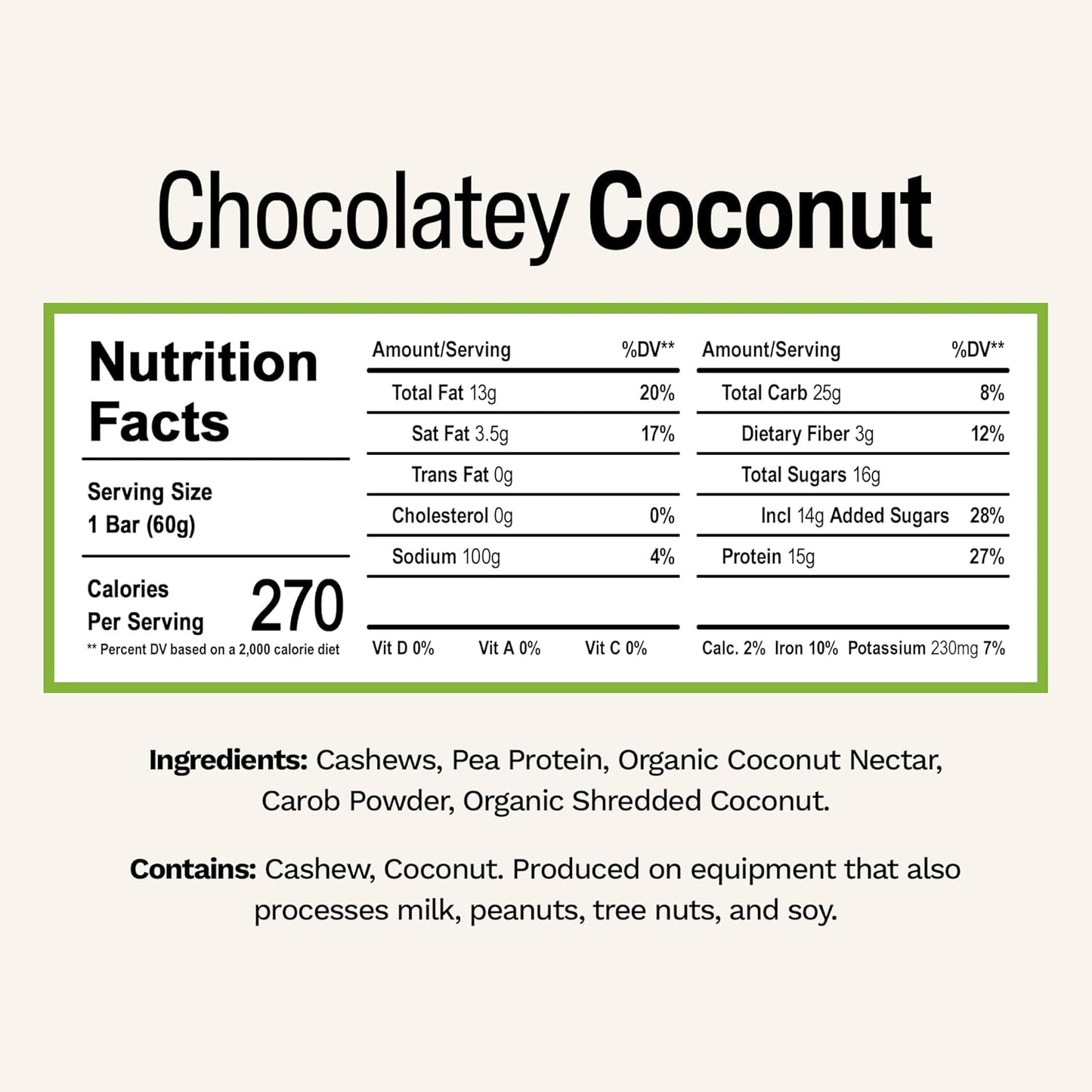 Rise Pea Protein Bar - Chocolately Coconut | Breakfast Bar & Protein Snack 15g Protein Just 5 Whole Food Ingredients Non-GMO Gluten-Free Soy Free