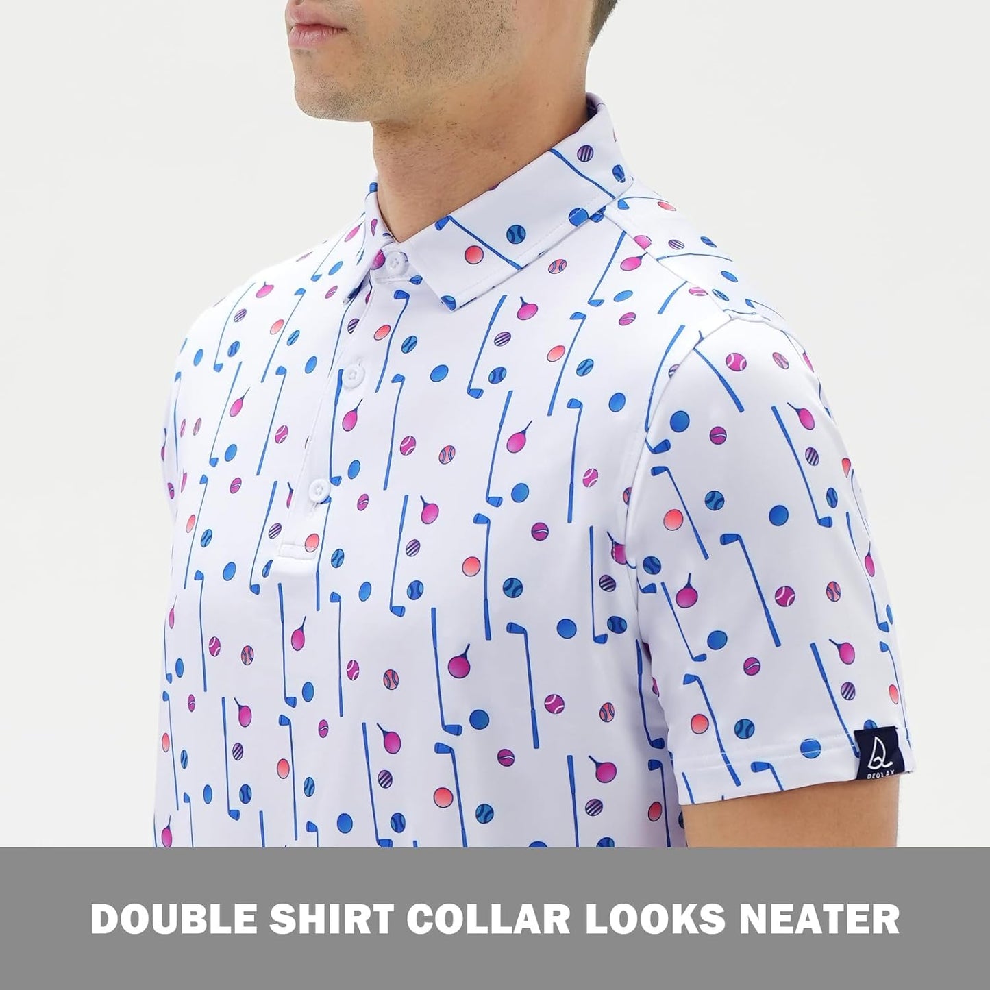 DEOLAX Mens Polo Shirts Fashion Print Mens Golf Shirt Dry Fit Mens Golf Polo Short Sleeve Quick Dry Funny Golf Shirt for Men
