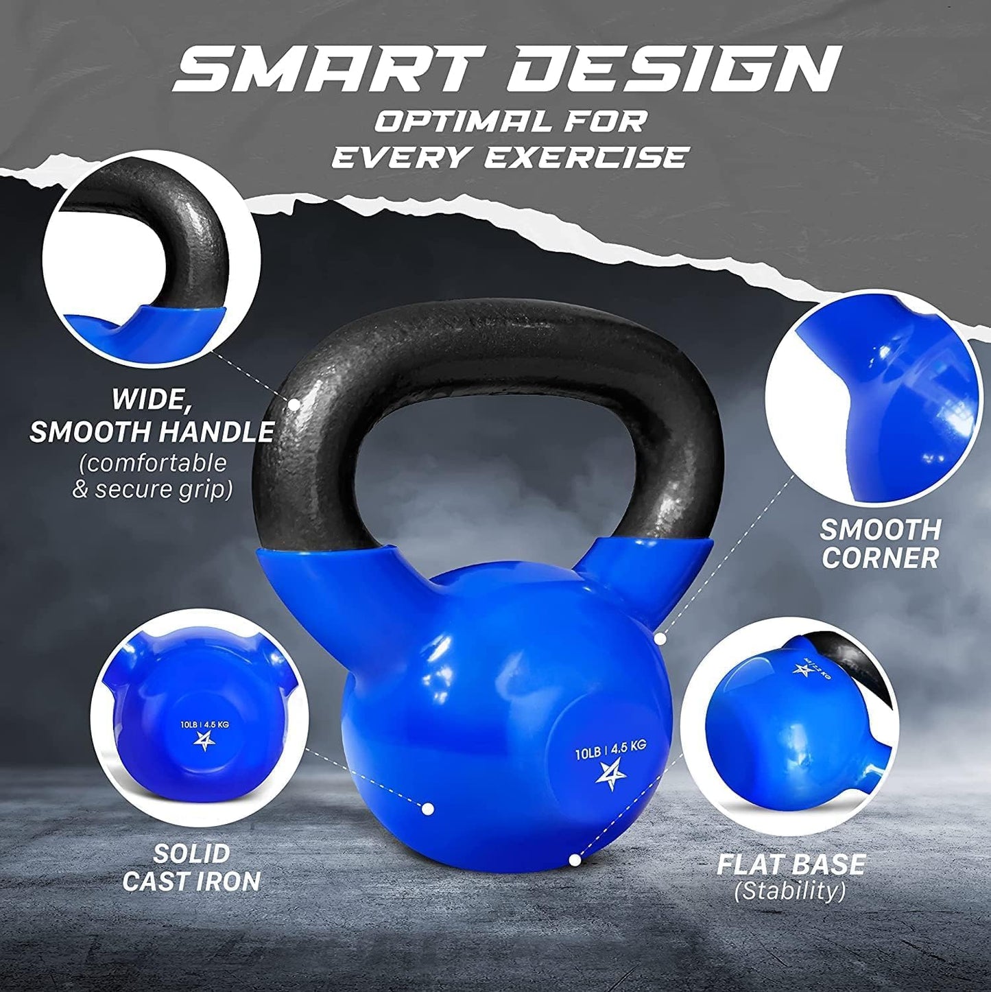 Yes4All 5-100 LB Kettlebells Vinyl Coated Cast Iron for Dumbbell Weights Exercises, Gym, Fitness, Full Body Workout Equipment Push up, Grip and Strength Training