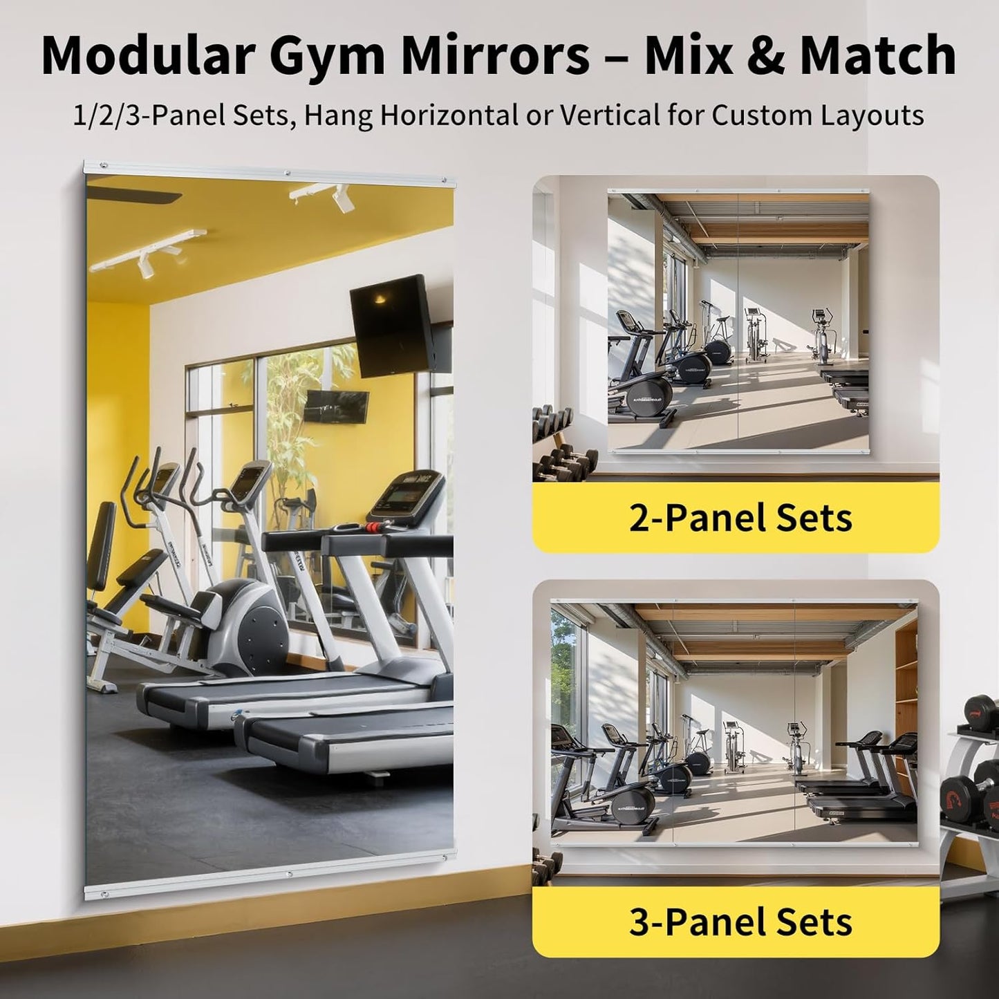 Home Gym Mirror - 80x40 Inch, 2PCS Frameless Tempered Glass Full Body Mirror for Wall Mount - Ideal for Yoga, Workout, Bedroom, Dance Studio (Silver)