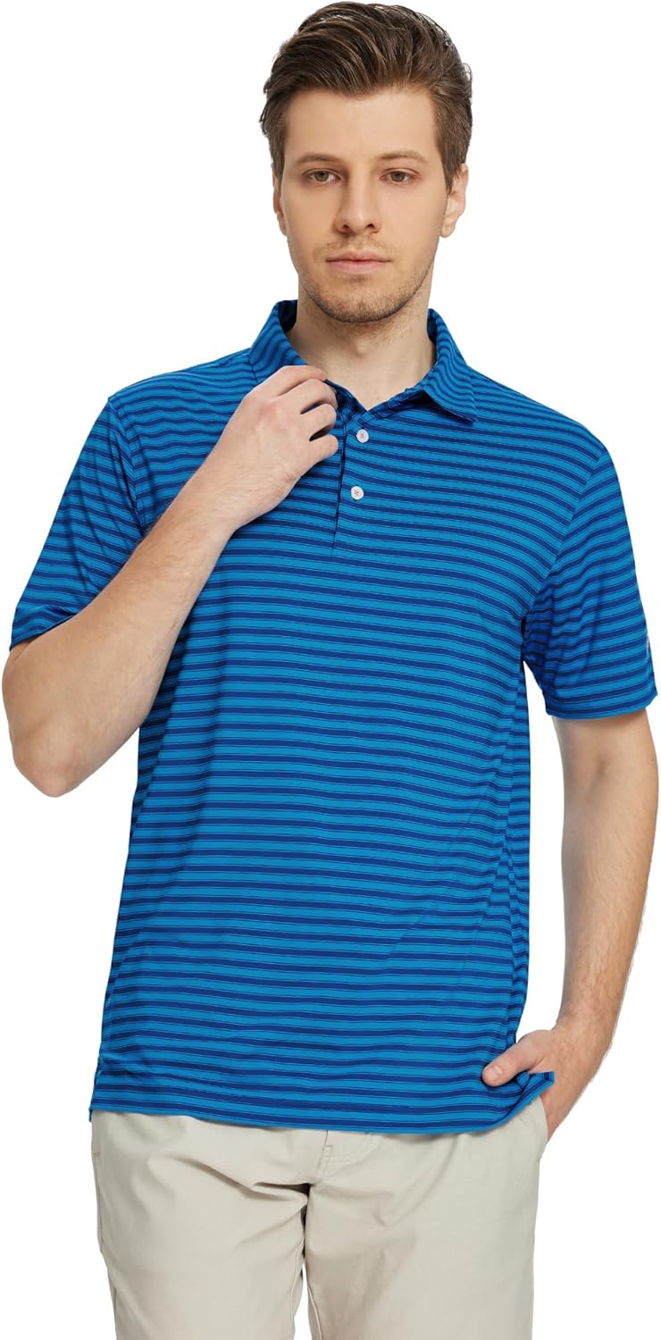 M MAELREG Golf Shirts for Men Short Sleeve Dry Fit Casual Striped Performance Moisture Wicking Collared Mens Polo Shirts