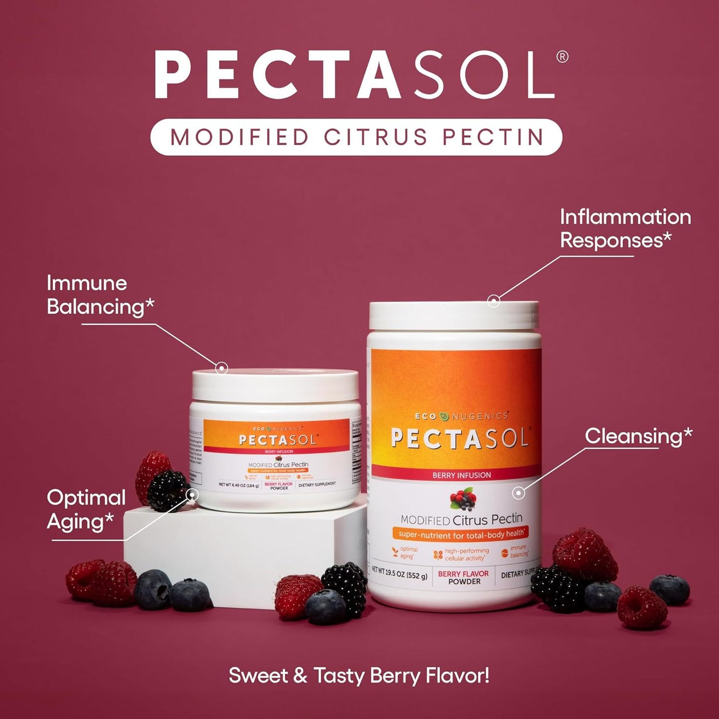 PectaSol Modified Citrus Pectin – 551g Berry Powder – Total-Body Health Supplement to Support Heart, Immune System, Inflammation Response & Healthy Aging + Maintain Healthy Galectin-3 Levels