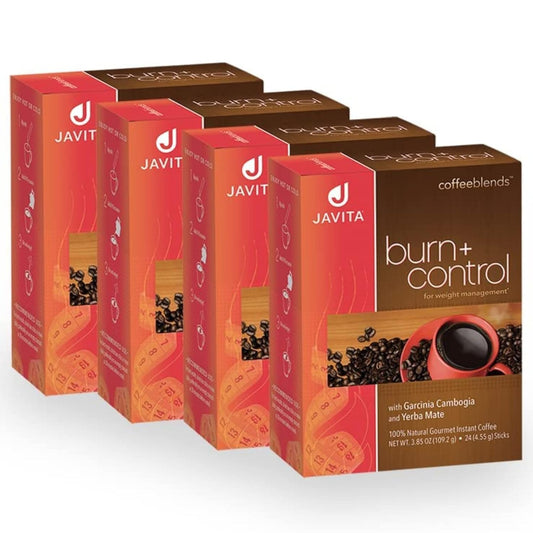 Javita Burn + Control Instant Coffee, Weight Management Herbs: Garcinia Cambogia & Yerba Mate, Slimming Coffee with Help of Exercise, Keto, Dieters Drink, 4 box / 24 (4.55g Sticks), 96 Count