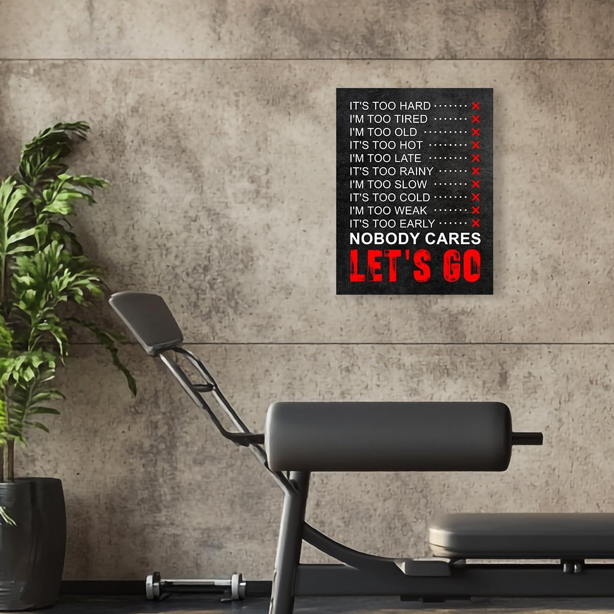 OTINGQD Inspirational Gym Wall Decor,Fitness Quotes Wall Art,Nobody Cares Let's Go Canvas Wall Decor for Home Gym