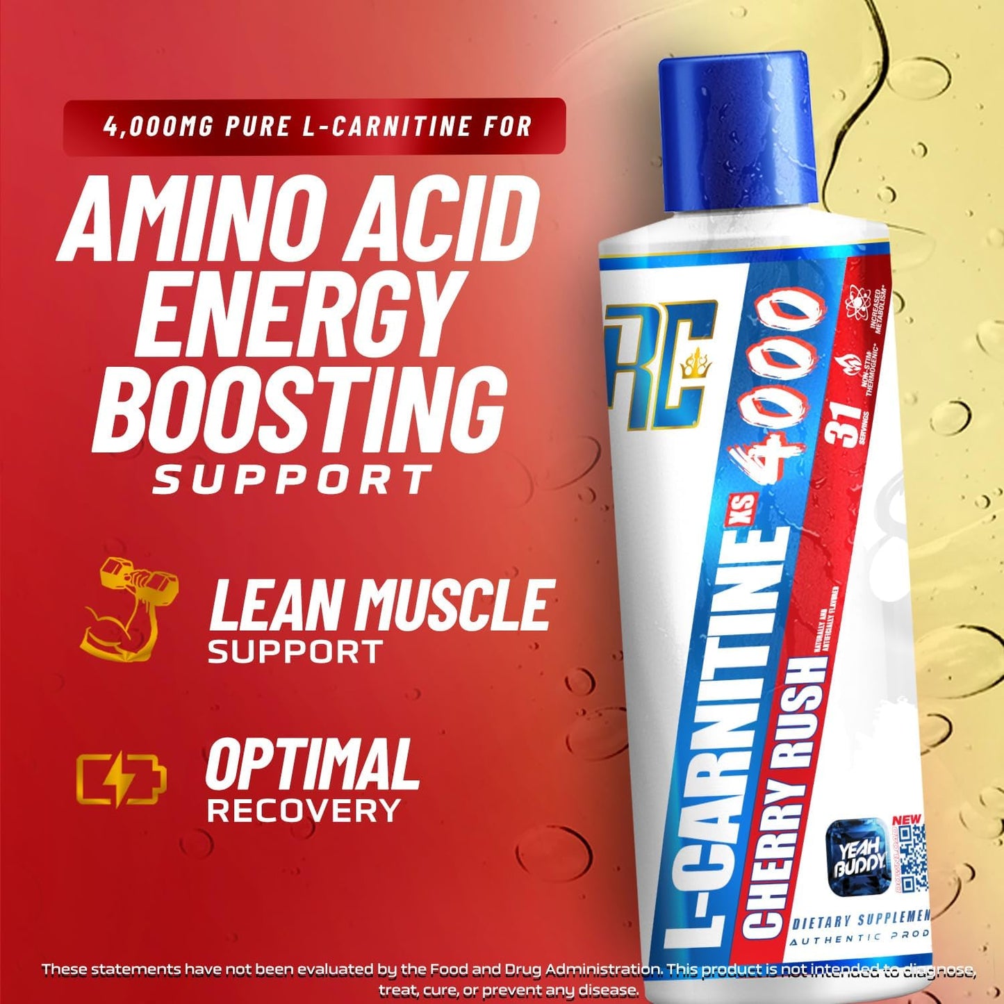 Ronnie Coleman Signature Series L Carnitine XS 4000 Liquid, Stimulant Free, Sugar Free, Zero Carbs, Lean Muscle Strength Support for Men & Women, 16 Oz (16 oz, Cherry Rush (4000))