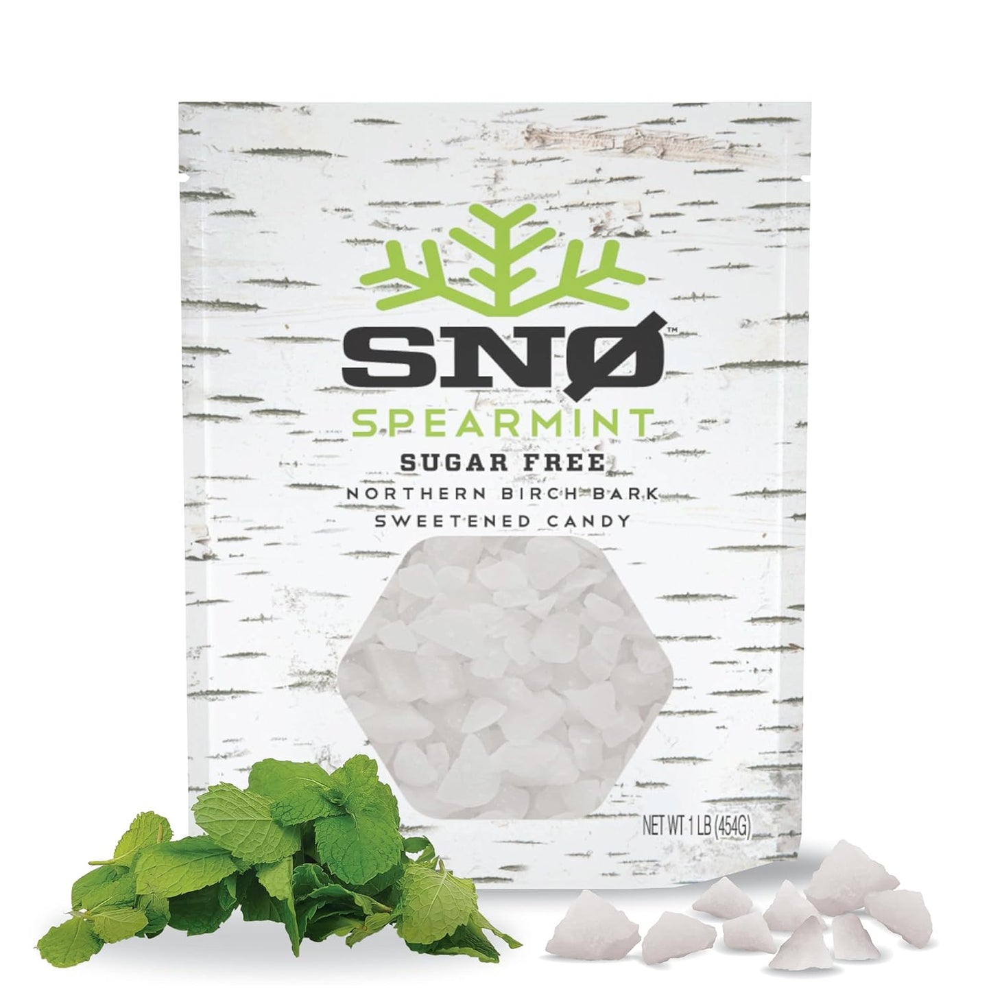 Spearmint KETO Xylitol Candy Chips - SNØ 1LB Bag - Sugar-Free Candy With Only 2 Ingredients | Low Carbs, Diabetic-Friendly, Non-GMO, Vegan, GF & Kosher | Purest candy in the world!