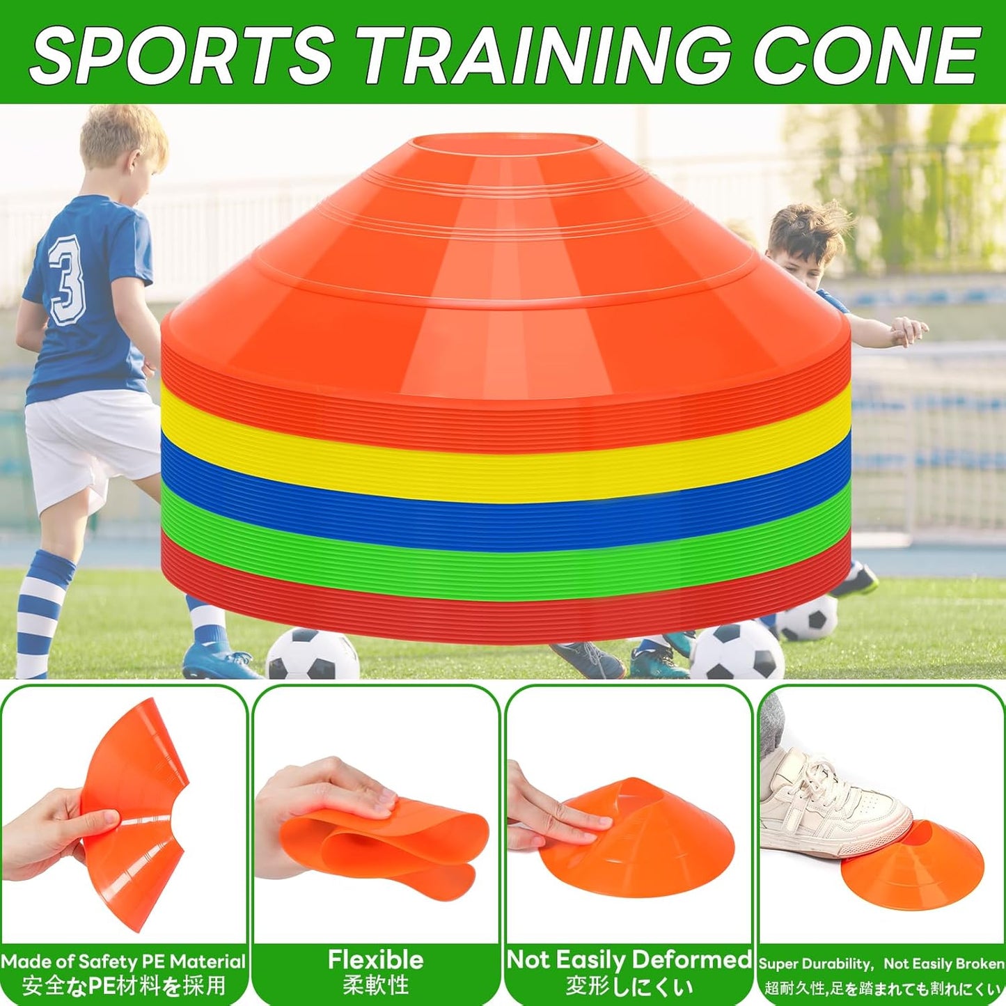 BiAnYC 25/50/100 Pcs Pro Disc Cones - Training Cones Agility Soccer Cones with Carry Bag for Training, Soccer, Football, Basketball,Kids and Other Sports and Games(5 Colors)