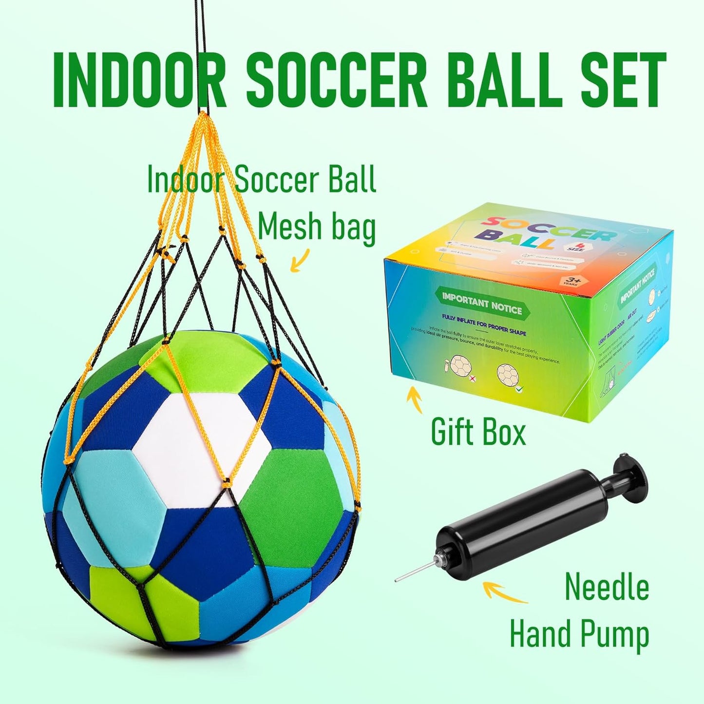 Indoor Soccer Ball with Fabric Cover - Soft and Safe Soccer Ball Size 4 for Inside House Home and Yard - Colorful Soccer Gift for Toddlers, Kids, Boys and Girls 3-5 5-8 8-12 Years Old