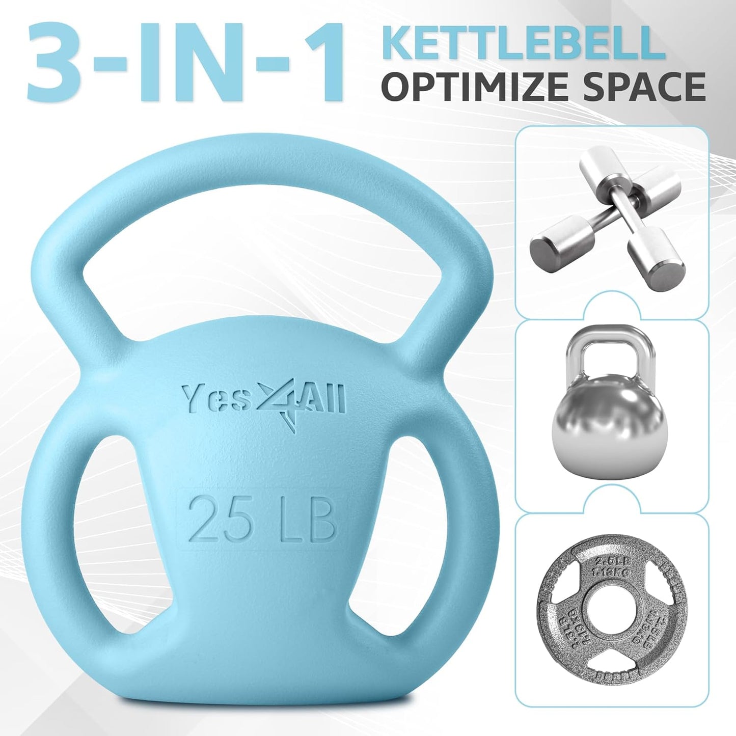 Yes4All Kettlebell 10&15lb Weight with Wide Multigrip Handle for Dumbbell Weights Exercises, Full Body Workout Equipment