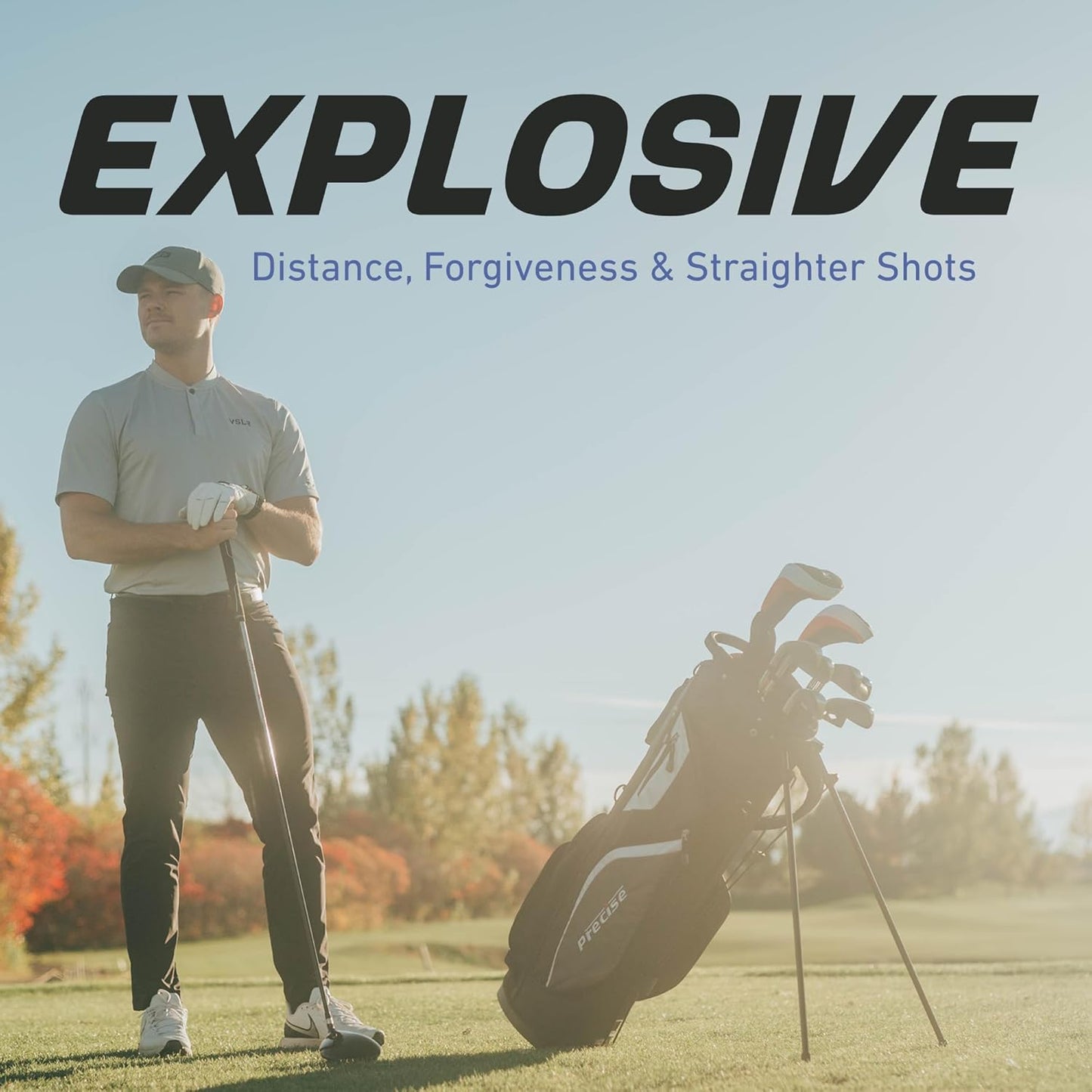 14-Piece Men’s Complete Golf Club Set - All Graphite Shafts (A Flex & Non-A Flex), Titanium Driver, Hybrid, 5-PW Irons, Putter, Stand Bag, Senior-Friendly Golf Clubs for Men, Right/Left Handed