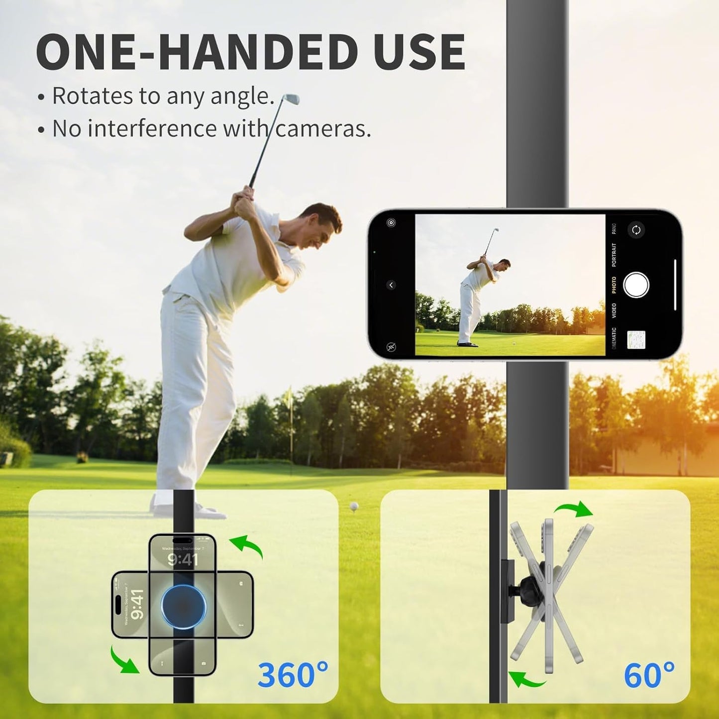 Magnetic Golf Cart Phone Holder Work with Magsafe iPhone 16-12 Series and All Phones, Fits Yamaha, EZGO, Club Car Golf Cart, Alloy Strong Magnetic Phone Mount for Gym, Kitchen, with Metal Plate