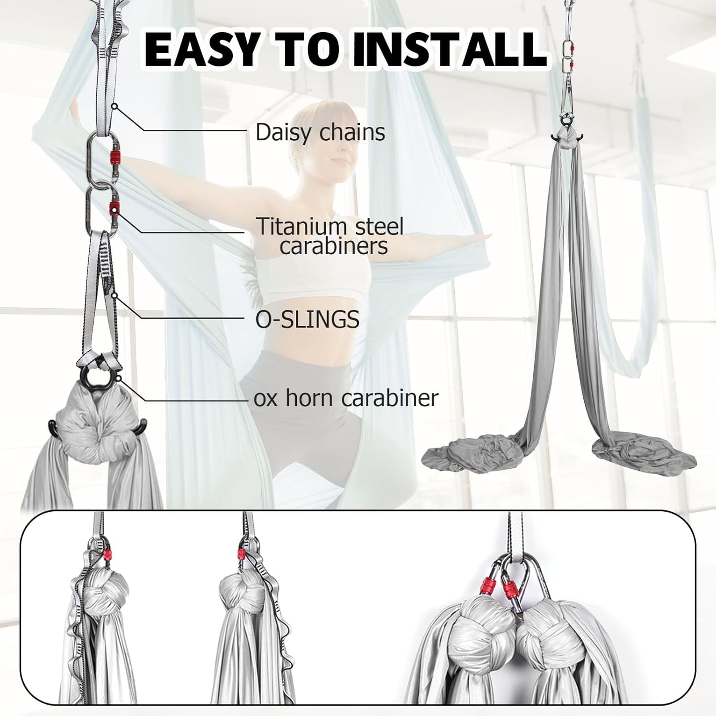 Aerial Silks Kit & Aerial Yoga Hammock - 11Yd Premium Fabric Hardware - Easy Setup for Flying Yoga, Aerial Swing & Fitness - Supports Up to 14ft Rigging