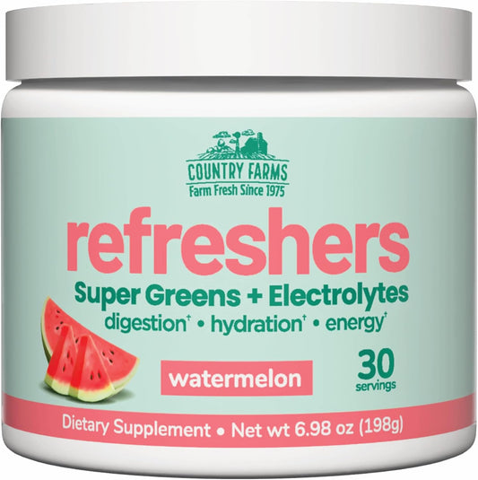 COUNTRY FARMS Refreshers, Super Greens and Electrolytes, Essential Minerals and Superfoods, Hydration Support, Promotes Natural Energy, with Fiber, Watermelon, 30 Servings