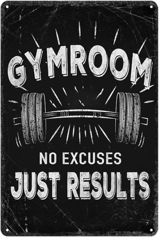 Gym Room Metal Tin Sign Motivational Gym Posters Gym Room No Excuses Just Results Signs Gym Posters For Home Gym Funny Vintage Tin Sign For Gym Garage Inspirational Quotes Wall Art Decoration