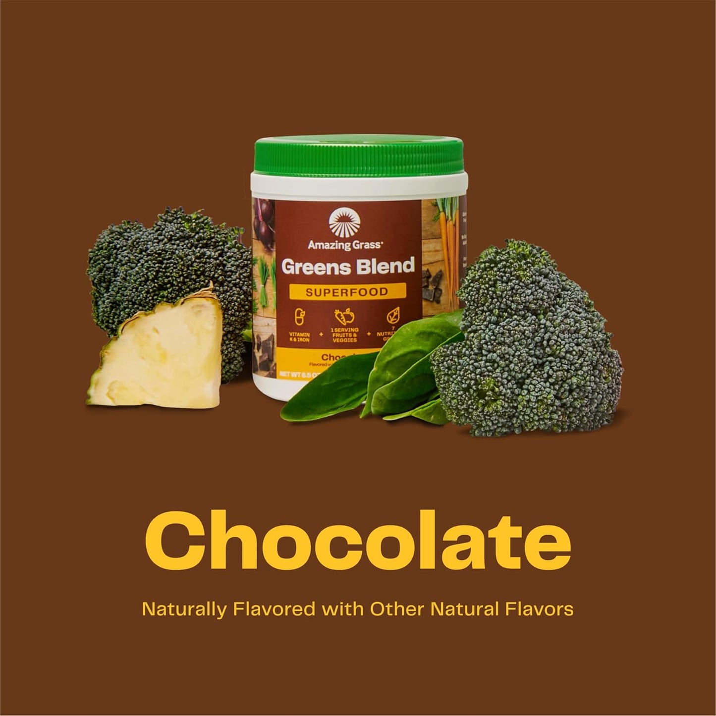 Amazing Grass Greens Superfood Powder: Greens Powder with Digestive Enzymes & Probiotics, Organic Spirulina, Chlorella, and Beet Root Powder, Chocolate, 60 Servings