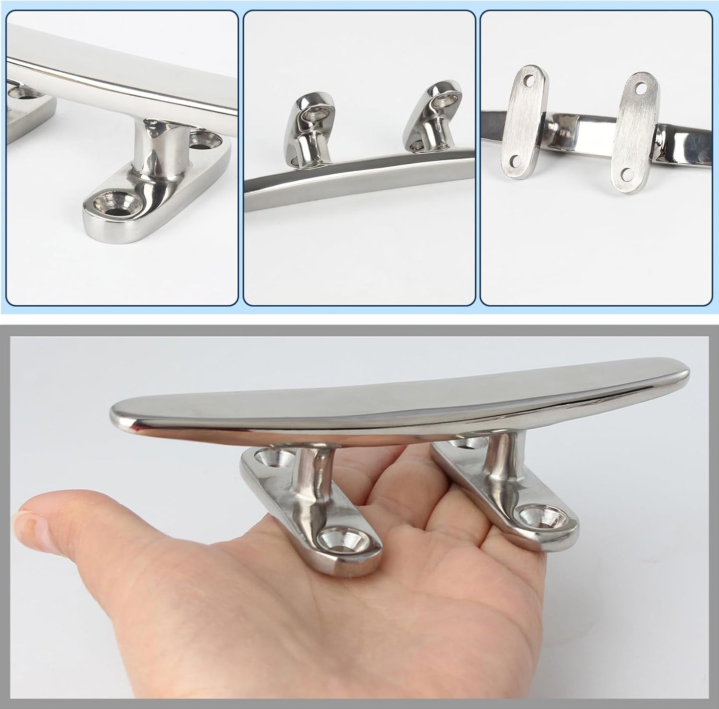 5/6/8 inch Dock Cleats - 316 Stainless Steel Boat Cleats Boat Dock Cleats,Open Base Flat Top Dock Cleat with Fasteners,Rope Cleat Boat Cleat for Deck/Nautical Decor(2,4,6Pack)