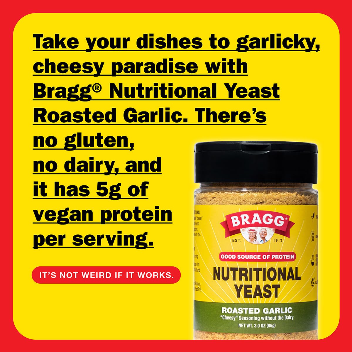 Bragg Nutritional Yeast Roasted Garlic Seasoning - 3 oz - Dairy-Free Parmesan Cheese Substitute - Perfect for Salads, Pastas, Popcorn, and More