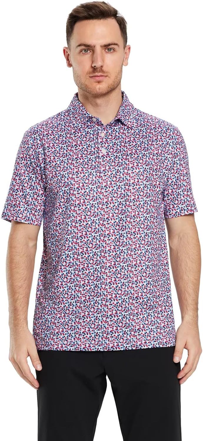 Men's Golf Polo Shirts Short Sleeve Striped Performance Moisture Wicking Dry Fit Golf Shirts for Men