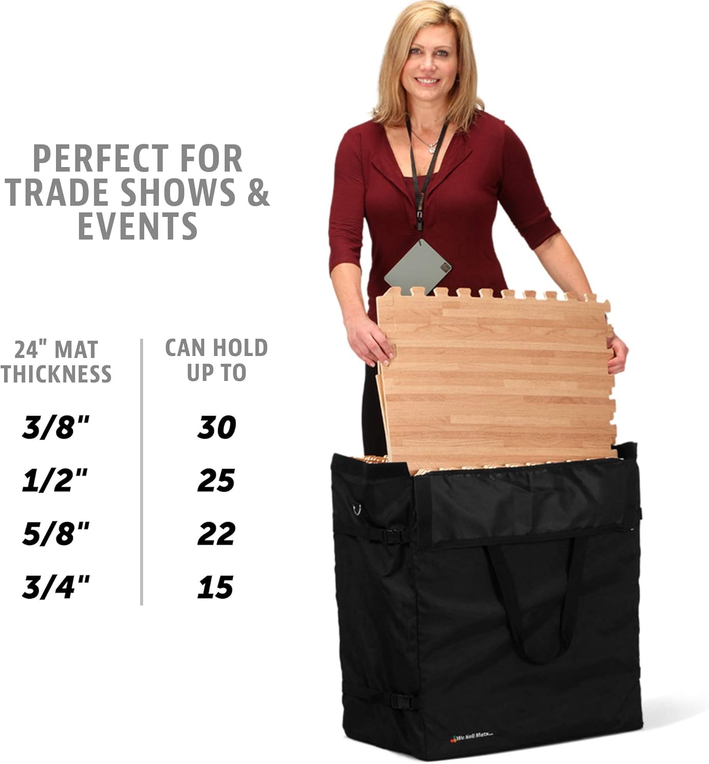 We Sell Mats Shoulder Bag for Carrying Tradeshow Flooring, Interlocking EVA Foam Mats & Other Tiles, Black, 25 in x 25 in x 14 in (BAGC)