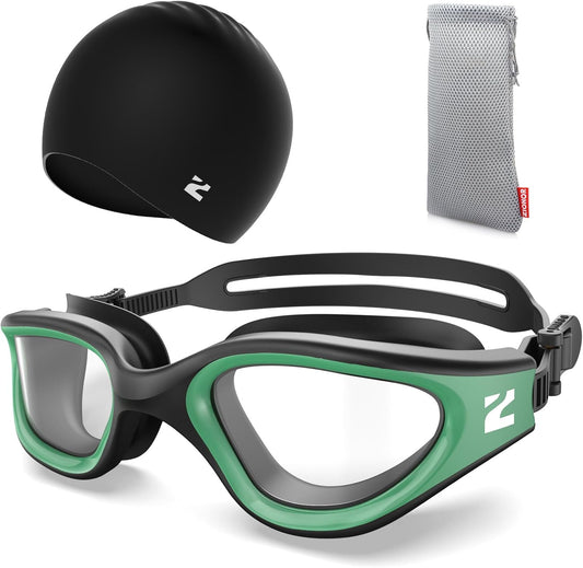 ZIONOR G1 Lite Swim Goggles with Swim Cap Comfortable Anti-fog Swimming Goggles Cap Set for Adult Men Women