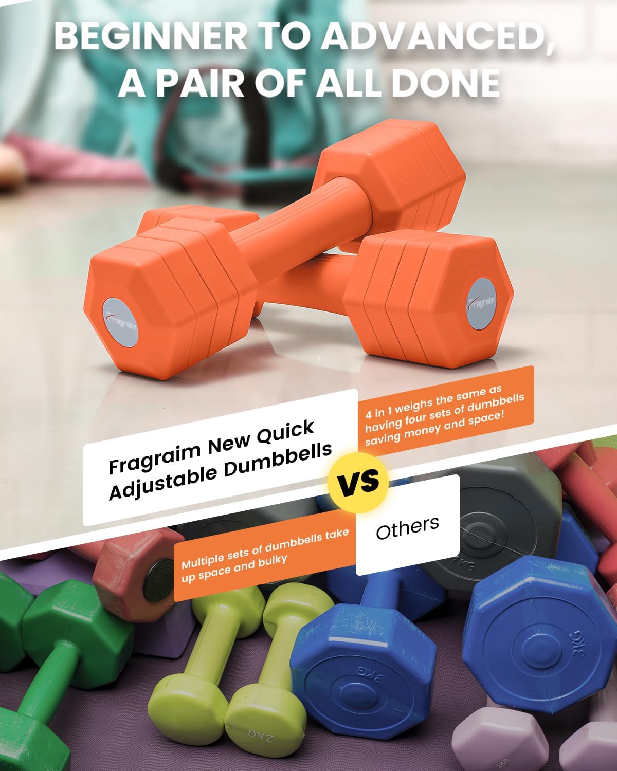 Adjustable Dumbbells Set, 4 in 1 Hand Weights Set for Women Men 10 LB/ 12 LB Dumbbell Pair Each 2lbs 3lbs 4lbs 5lbs Weights Dumbbells Set with TPU Soft Rubber Handle for Home Gym Exercise Fitness