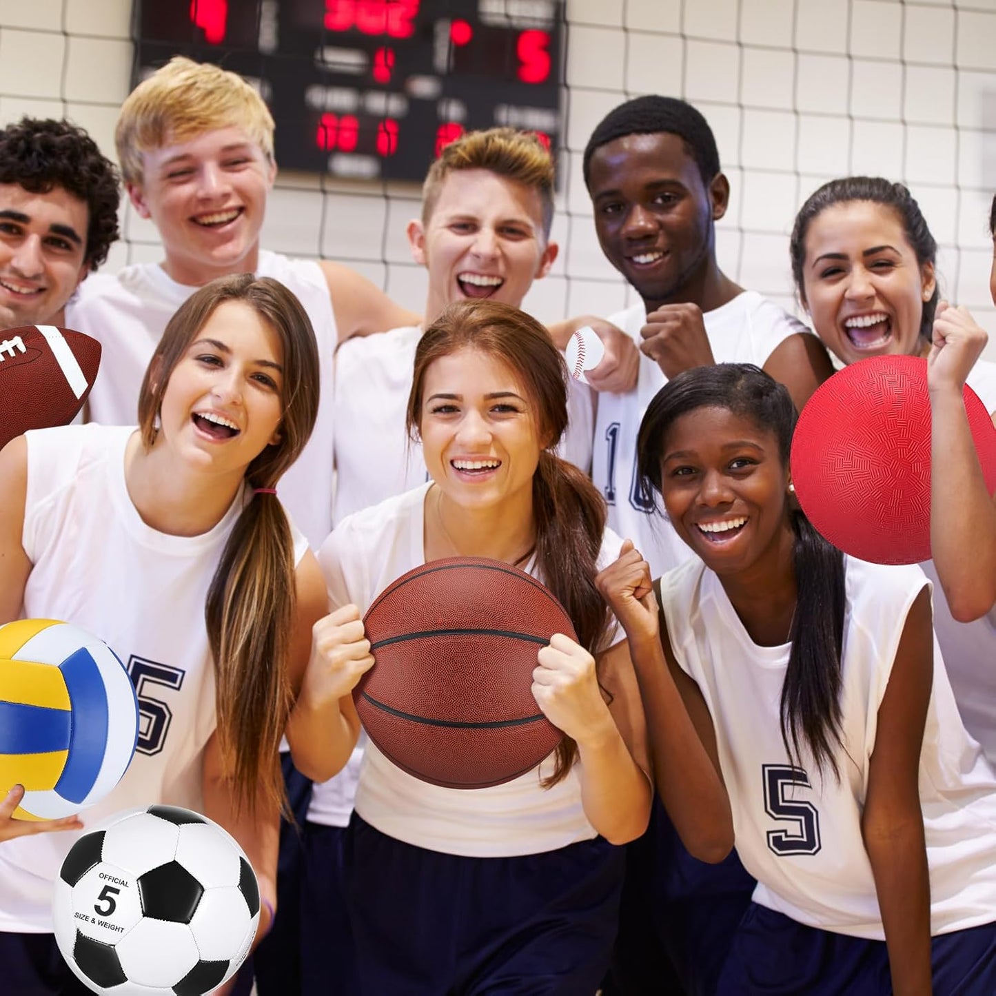 Leyndo 18 Pcs Sport Balls Bulk Set Basketball Football Volleyball Soccer Playground Baseball with Sport Equipment Bag Pump for Youth Adults Outdoor Indoor Practice Gift Back to School