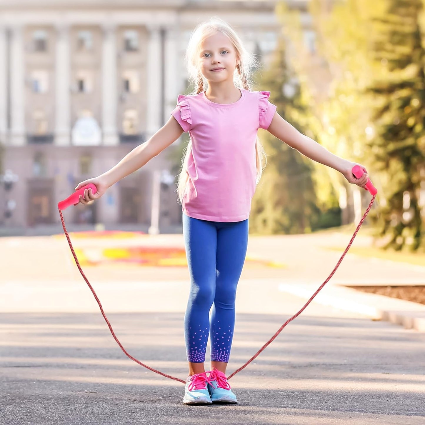 Honoson 50 Pcs Rainbow Jump Rope Bulk Gift for Kids 7.8ft Nylon Stripe Ropes with Handle Adjustable Colorful Party Favor Christmas Item Gift Outdoor Exercise Fitness (Multicolor)