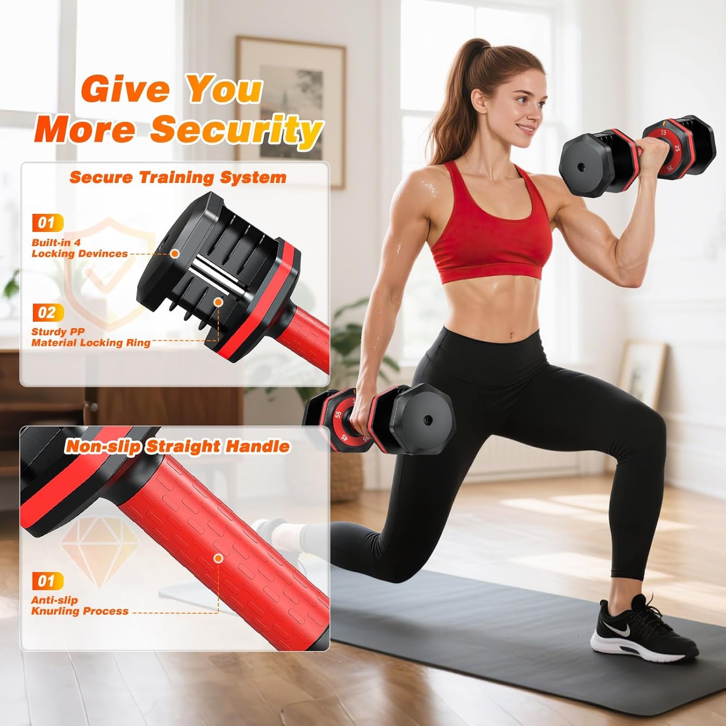 XDDIAS Adjustable Dumbbell Set of 2-25LB/55LB Set-1Sec Adjustable Dumbbell Weights-5 in 1 Free Weights Dumbbells Set with Effortless Tray/No-Slip Handle-Compact Size for Women/Men at Home Gym