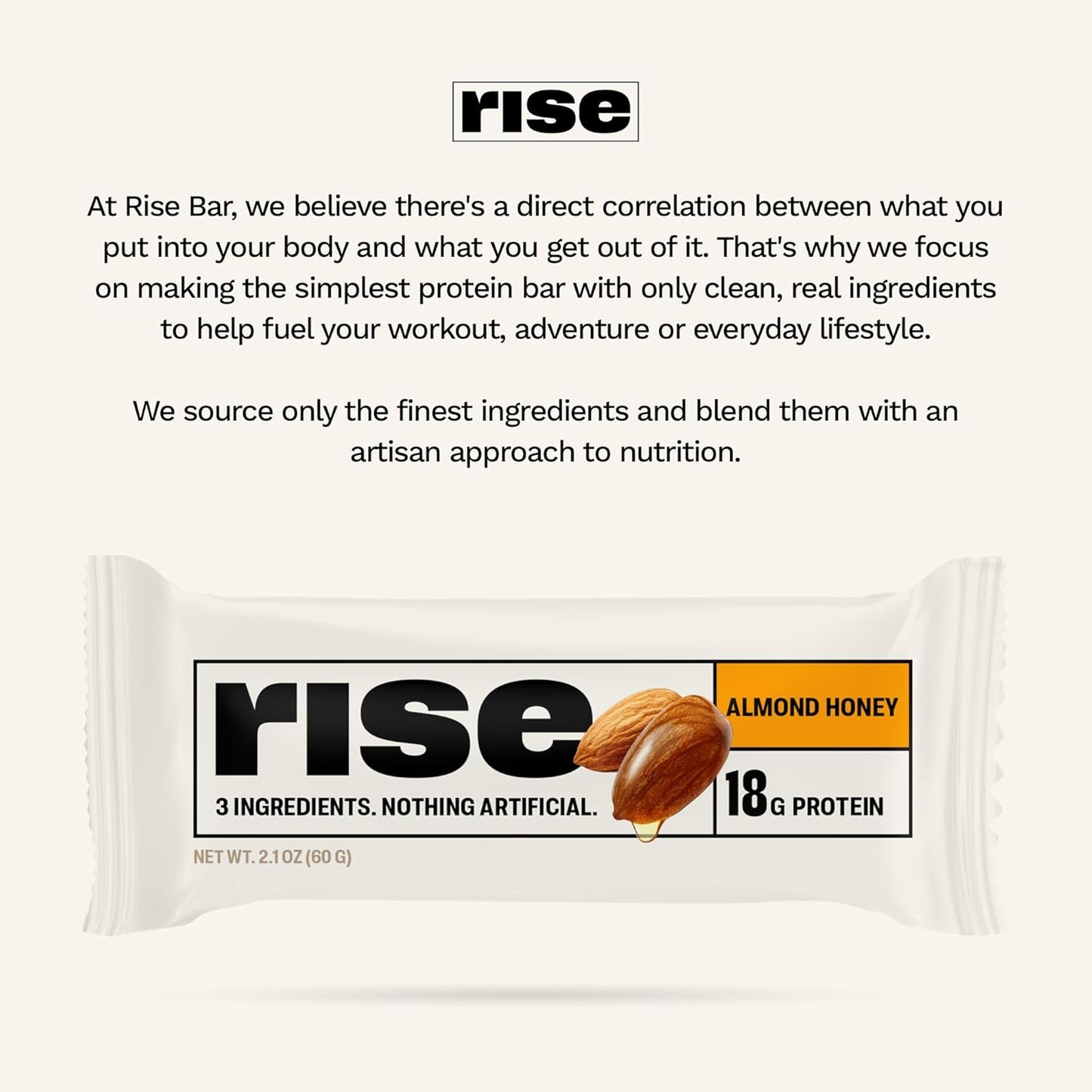 Rise Breakfast Whey Protein Bars Almond Honey, 18g Protein, 2.01 oz (12 Pack)