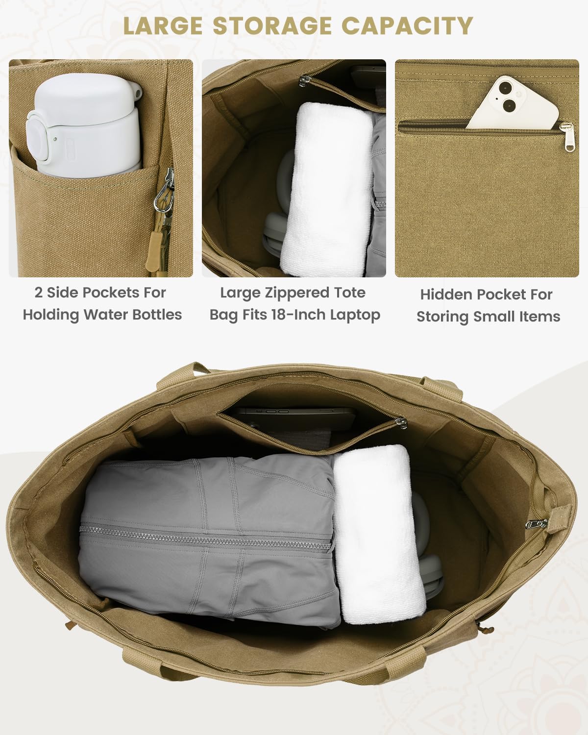 Gonex Yoga Mat Bag, Large Tote Bag with Multi Pockets for Women Men, Canvas Mat Carrier, Full Zipper Easy Access for Pilates Gym Travel