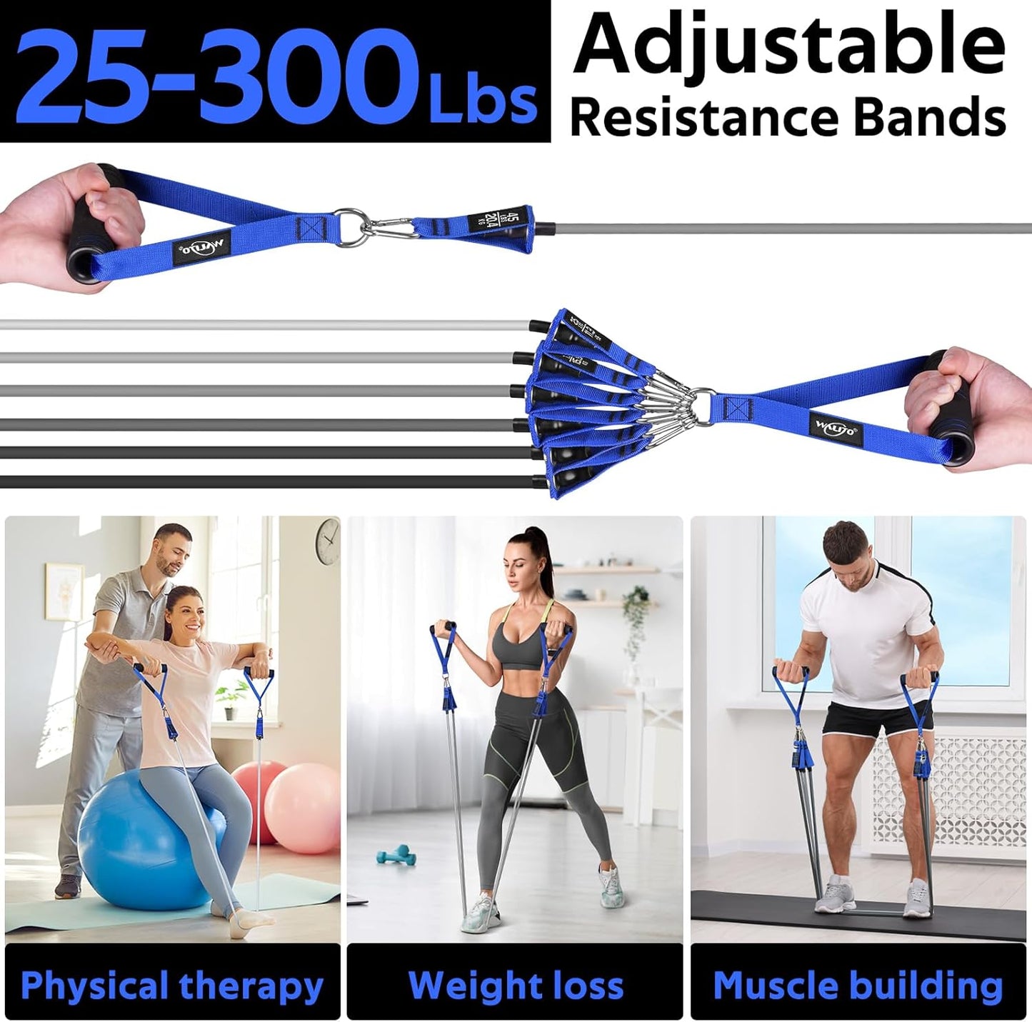 WALITO Resistance Bands Set - Exercise Bands with Handles, Door Anchor, Legs Ankle Straps, for Heavy Resistance Training, Physical Therapy, Muscle Training, Yoga, Home Workouts