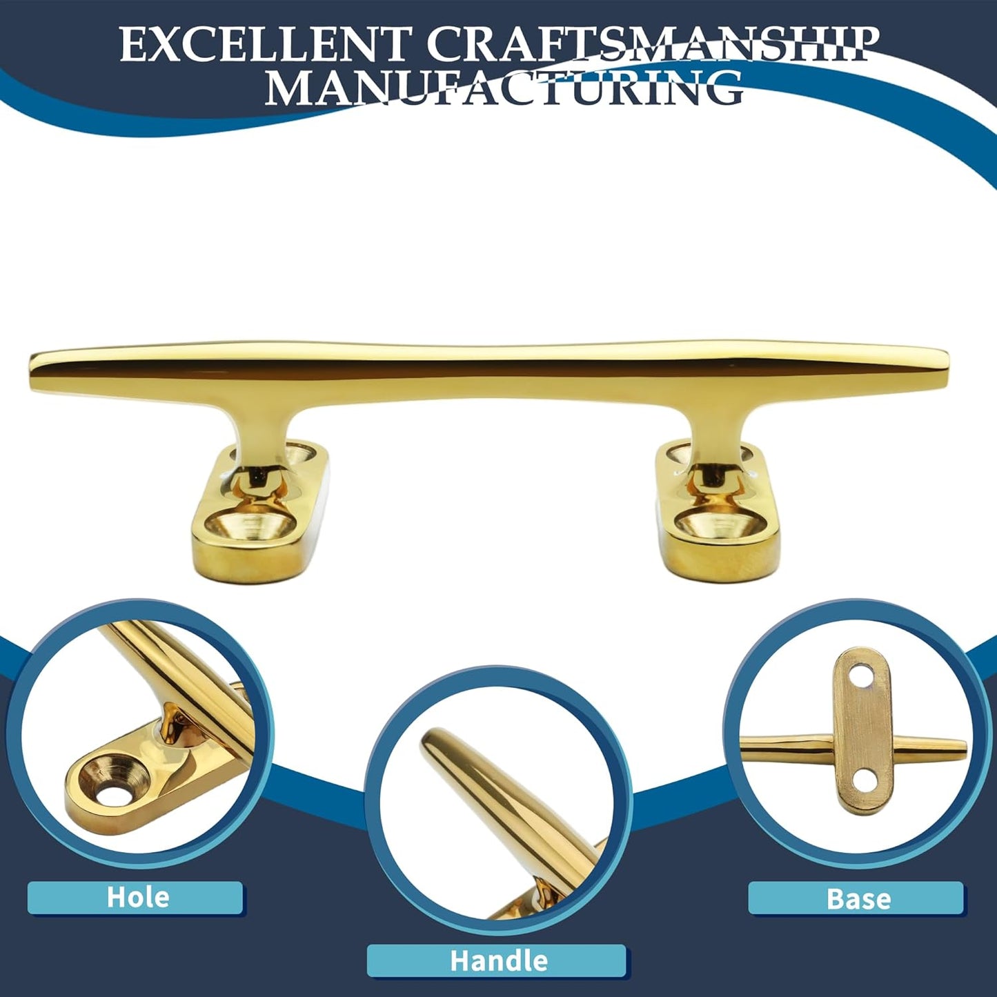 SHENGHUISS Boat Cleat 316 Stainless Steel Open Base Boat Dock Cleats（4"/5"/6"/8"/10"/12"） Silver/Gold for Boat, Dock, Kayaks, Nautical Decor ect