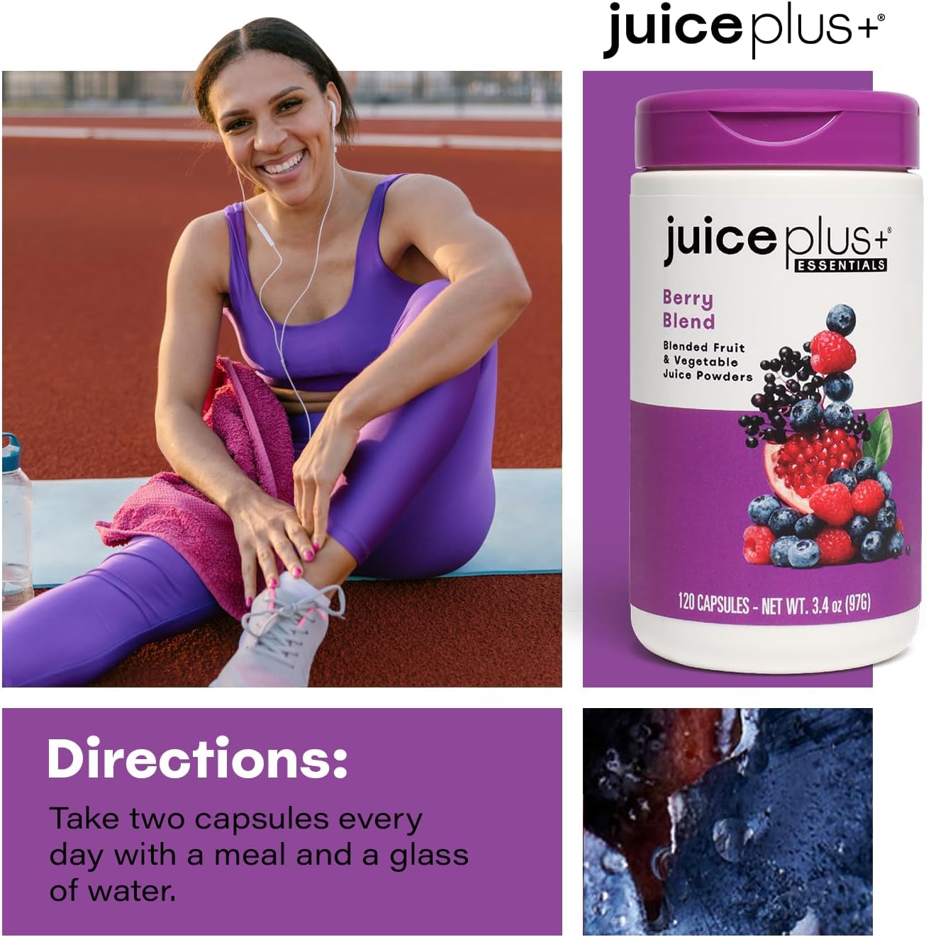 JuicePlus+ Berry Blend: with Concord Grape, Blueberry, Cranberry, and More - Whole Food Based, Vegan, Plant-Based Vitamins - Gluten-Free, Non-GMO, Kosher - 1 Bottle (60 Servings)