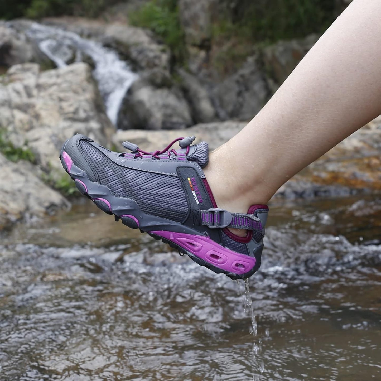 HUMTTO Women's Amphibious Water Shoes - Closed Toe Hiking Sandals Summer Outdoor Water Sandal Non-Slip River Shoes Quick Drying Aqua Shoe