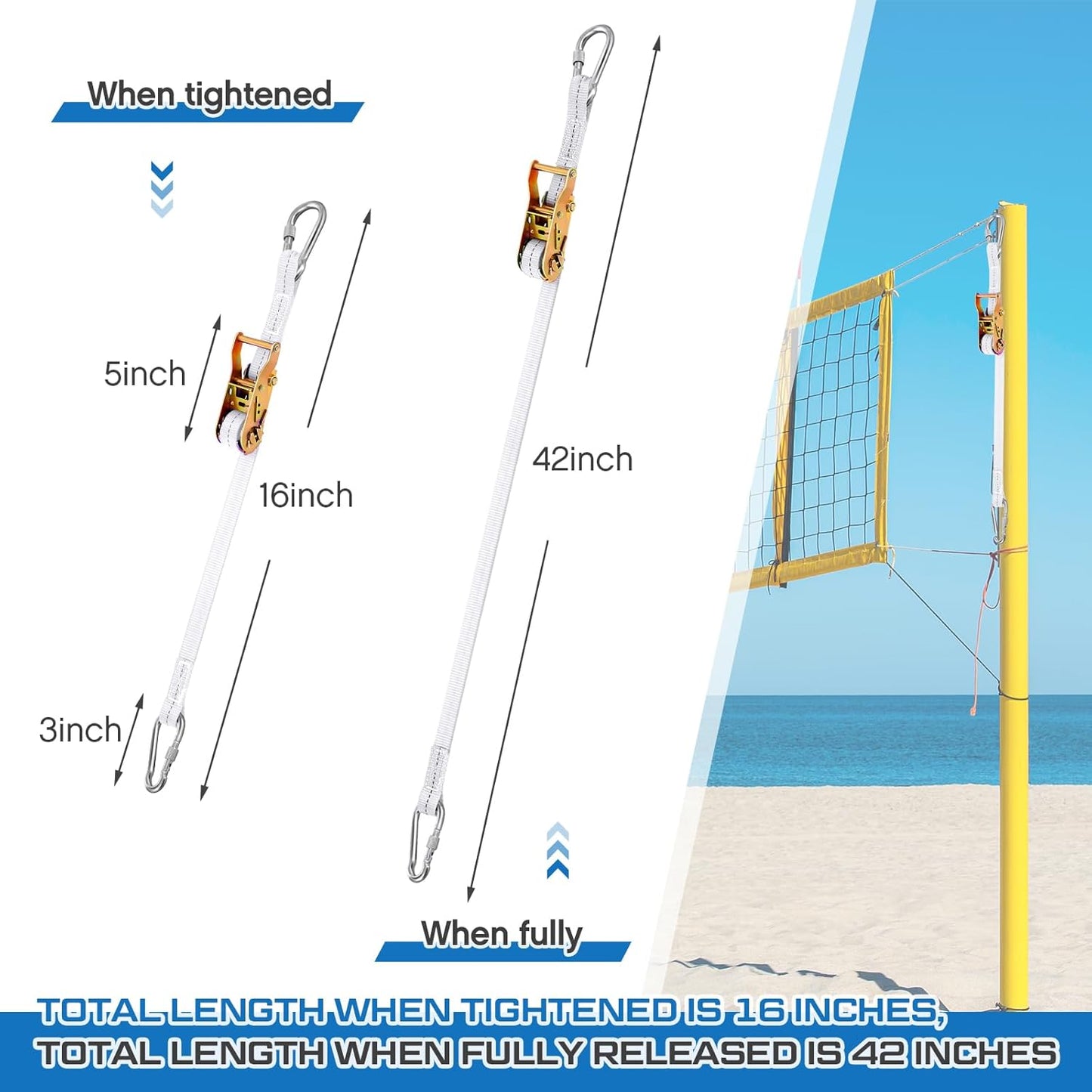 2 Pcs Volleyball Net Ratchet Strap Heavy Duty Net Tensioning Lever Ratchet Volleyball Poles Rope Tightener