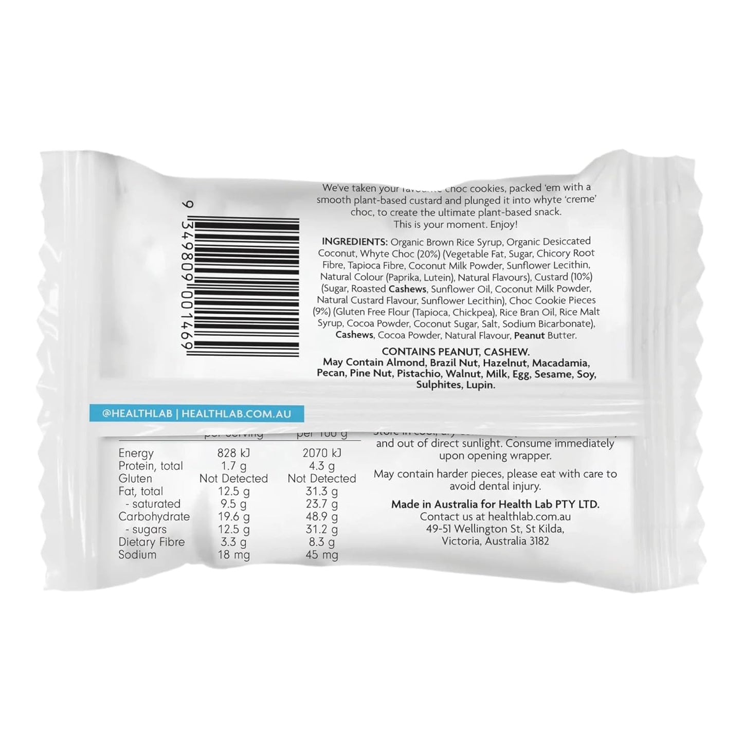 Health Lab - Gluten Free Snack Balls - Cookies 'N' Cream Custard 480g - (Pack of 12)